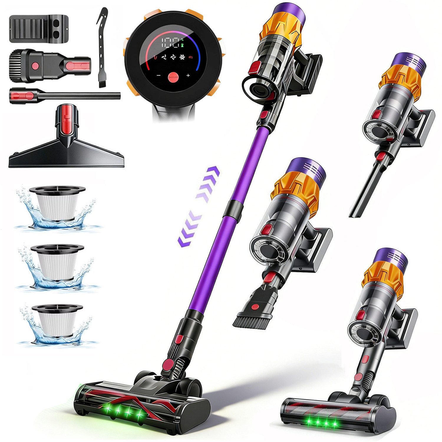 AKKEE Akku-Stielstaubsauger Akku-Hand-und Stielstaubsauger, 65000pa Staubsauger Kabellos, 550 W, Akku Handstaubsauger, Leicht