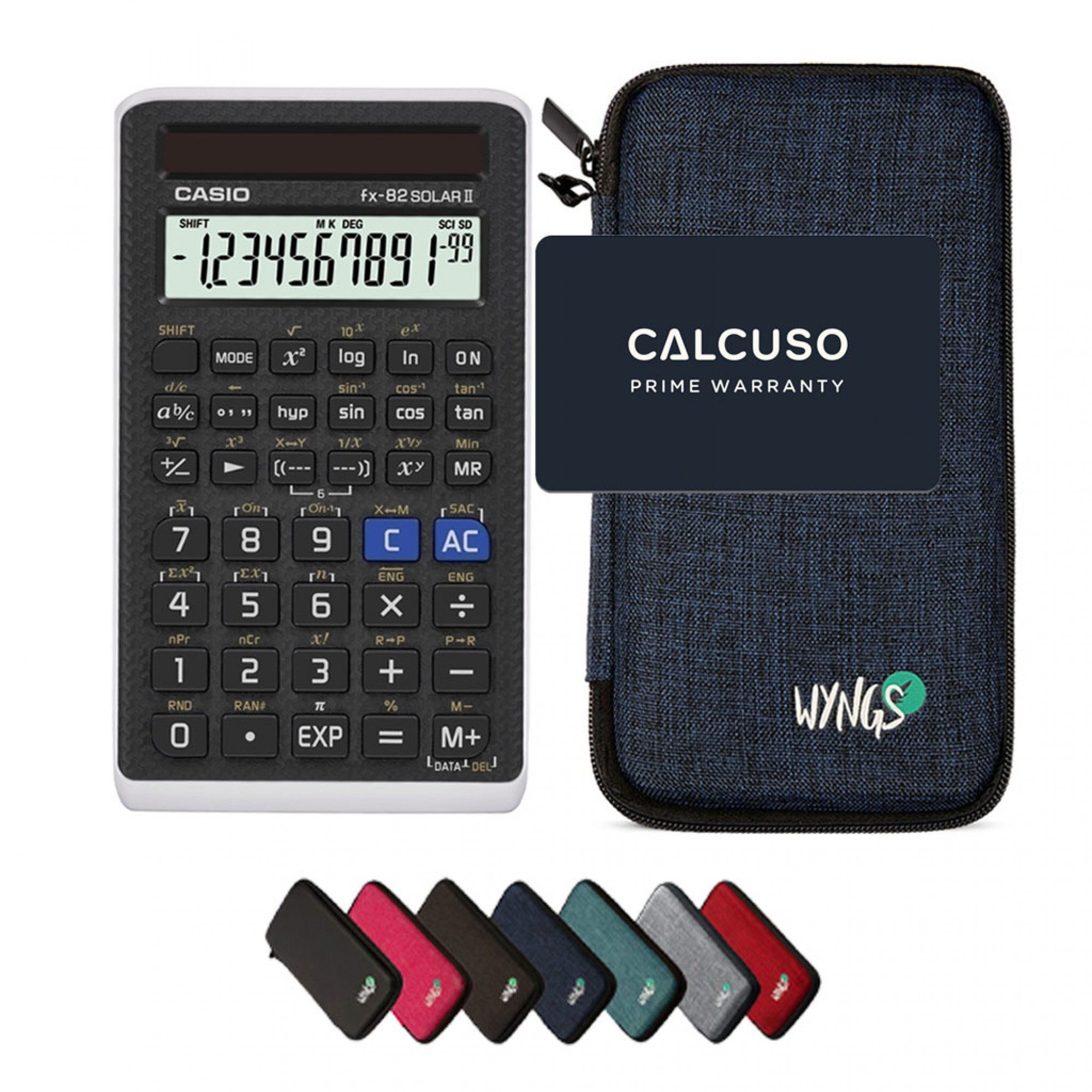 CASIO Taschenrechner Casio fx-82 Solar II inkl. WYNGS Schutztasche Blau