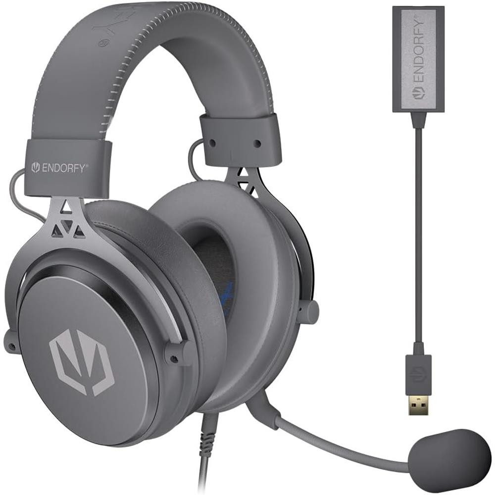ENDORFY VIRO Plus USB Alt Gray Gaming-Headset mit 7.1 Soundkarte Gaming-Headset (53-mm-Treiber, Pop-Filter, Wechselpolster)