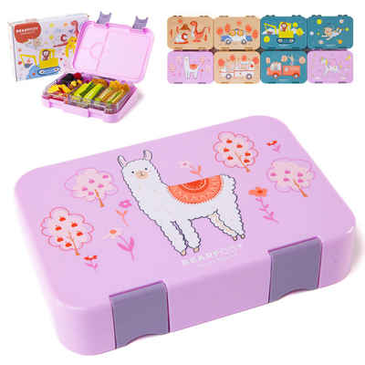 BEARFOOT Lunchbox Brotdose Kinder mit Fächern, Lunchbox, Bento box - Lama Lila, handgezeichnete Designs, modular