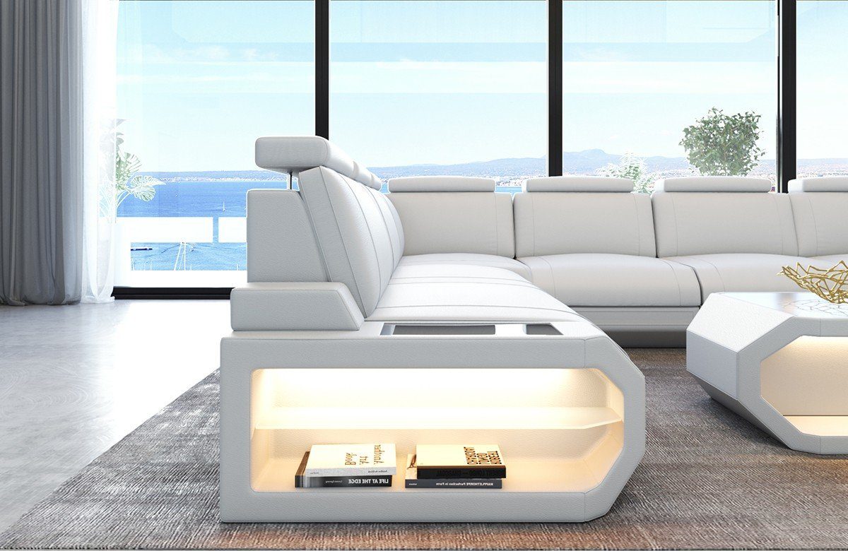 Sofa Dreams Wohnlandschaft Leder U Ledersofa, USB U-Form Couch Siena Form Ledersofa mit und Sofa LED-Beleuchtung Wohnlandschaft