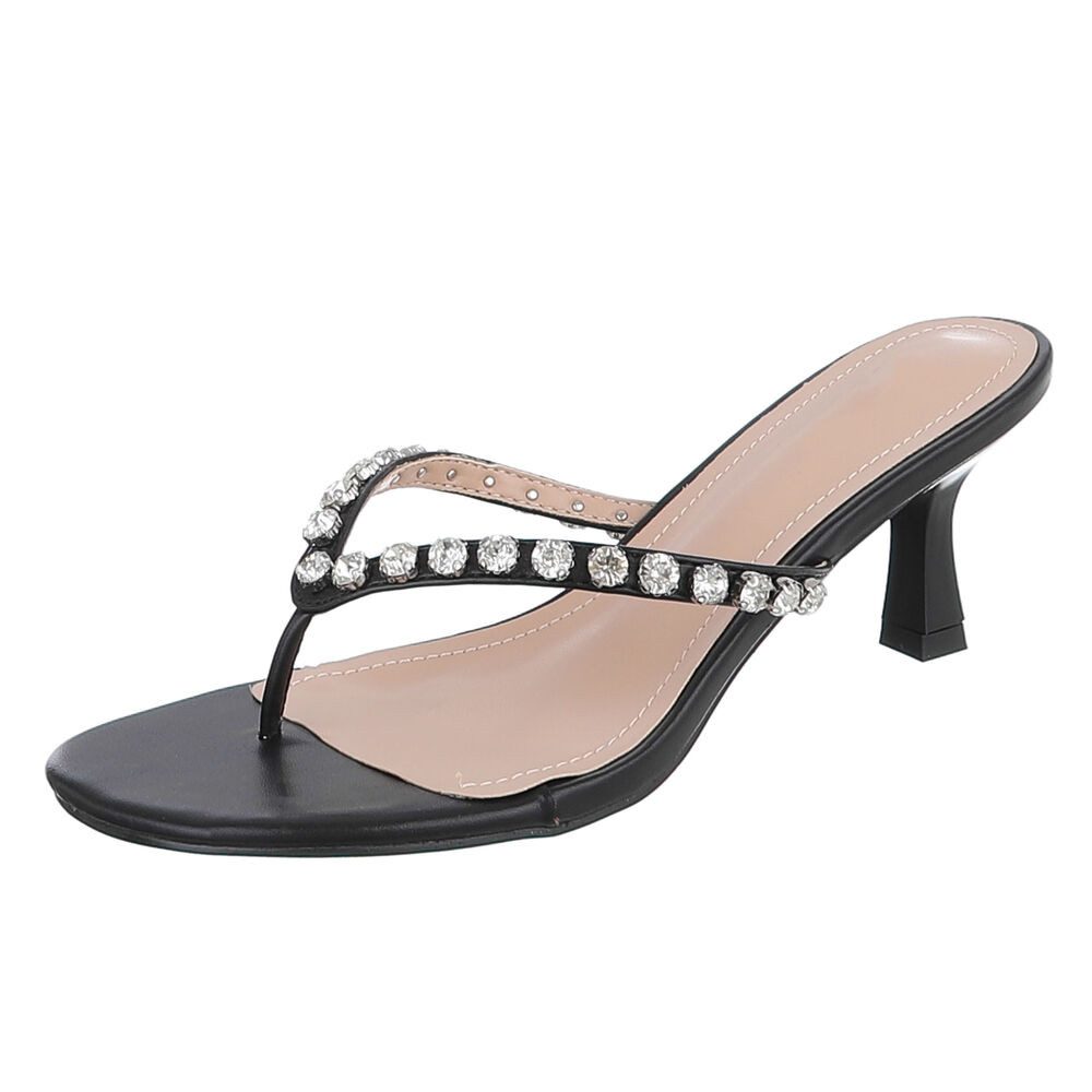 Ital-Design Damen Sandalette mit Schmuckdetails & Absatz Zehentrenner (92002697) Pfennig-/Stilettoabsatz Zehentrenner in Schwarz