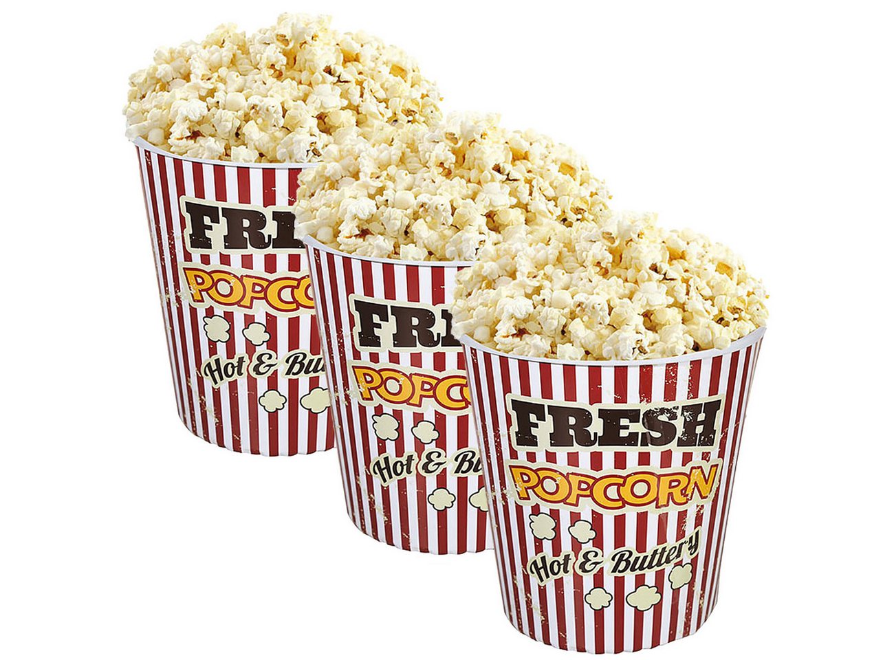 Out of the Blue Snackschale Retro Kino-Popcorn-Eimer 18cm Kunststoffbecher spülmaschinenfest 1/2er, (2-tlg), Wiederverwendbarer Popcorn-Becher im Vintage-Design spülmaschinenfest