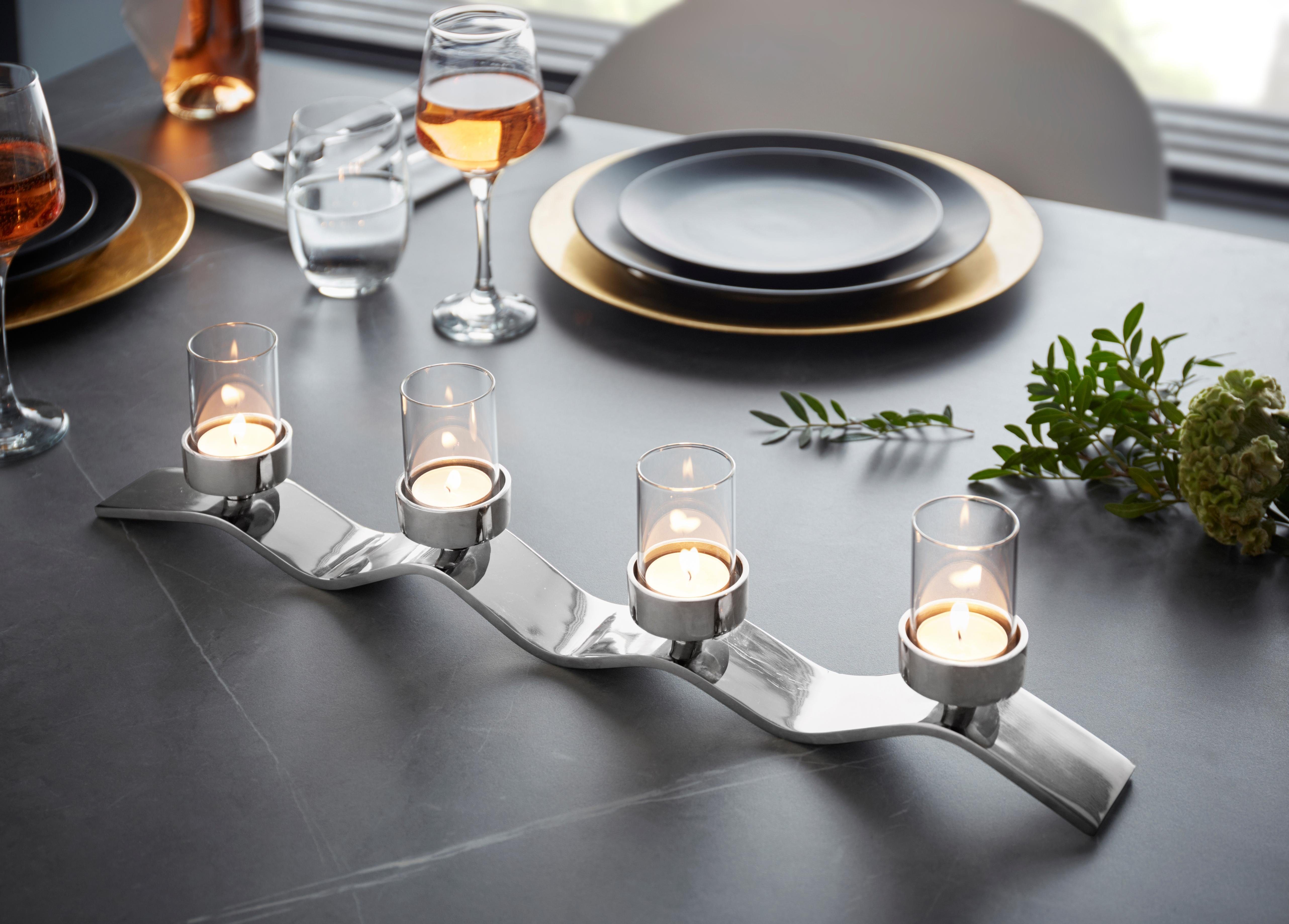 Fink Kerzenständer WAVE, Adventsleuchter, aufwendige Handarbeit, Teelichthalter für 4 Kerzen, 4-flammig