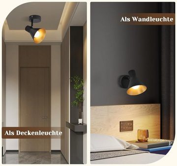 Nettlife Wandstrahler Innen Schwarz Vintage Industrial Flurlampe Retro Deckenspot Metall, Schwenkbar 330°, LED wechselbar, für Schlafzimmer Ankleidezimmer
