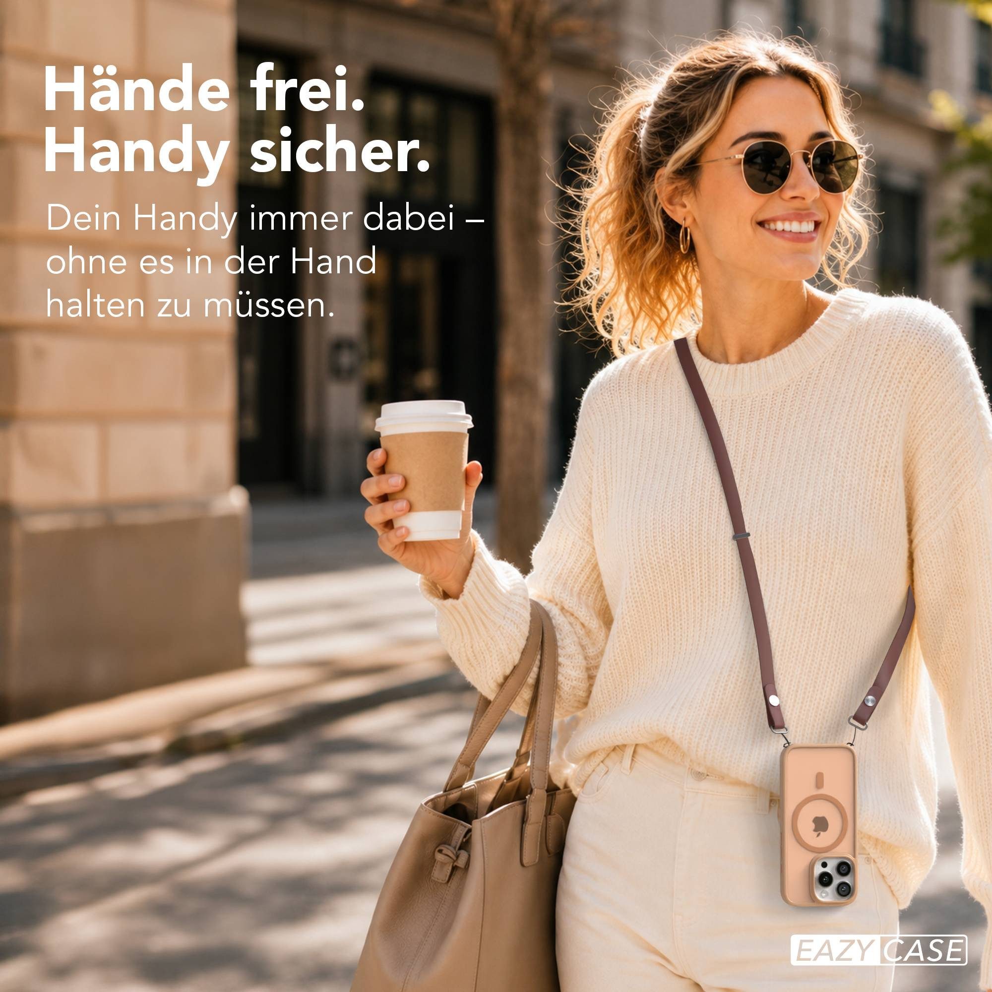 EAZY CASE Handykette Outdoor Case MagSafe Handyband für Apple iPhone 16 Pro 6,3 Zoll, Crossbody Handyhülle mit MagSafe und magnetisch verstellbarem Band