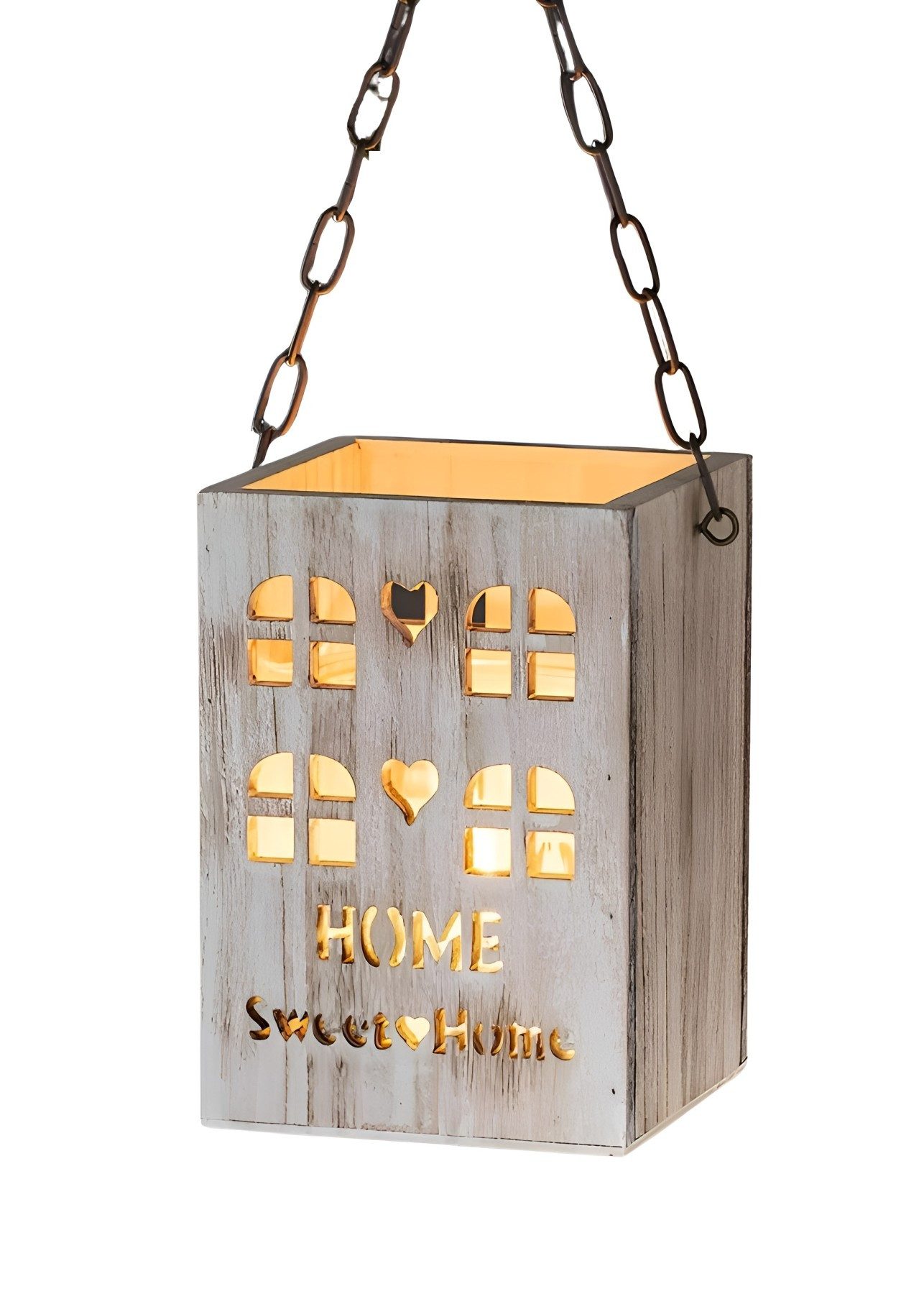 Dekoleidenschaft Kerzenlaterne "Home Sweet Home" Holz Laterne, Hängelaterne mit Windlichtglas & Kette, Holzlaterne, Kerzenhalter für Teelichter & Stumpenkerzen