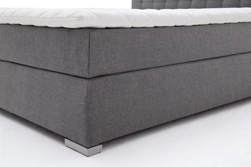 möbelando Boxspringbett Lenno, Boxspringbett Lenno mit Stoffbezug Hugo Uni grau, Liegefläche 160x200 cm, Kopfteil gesteppt, Metallfüße gebürstet