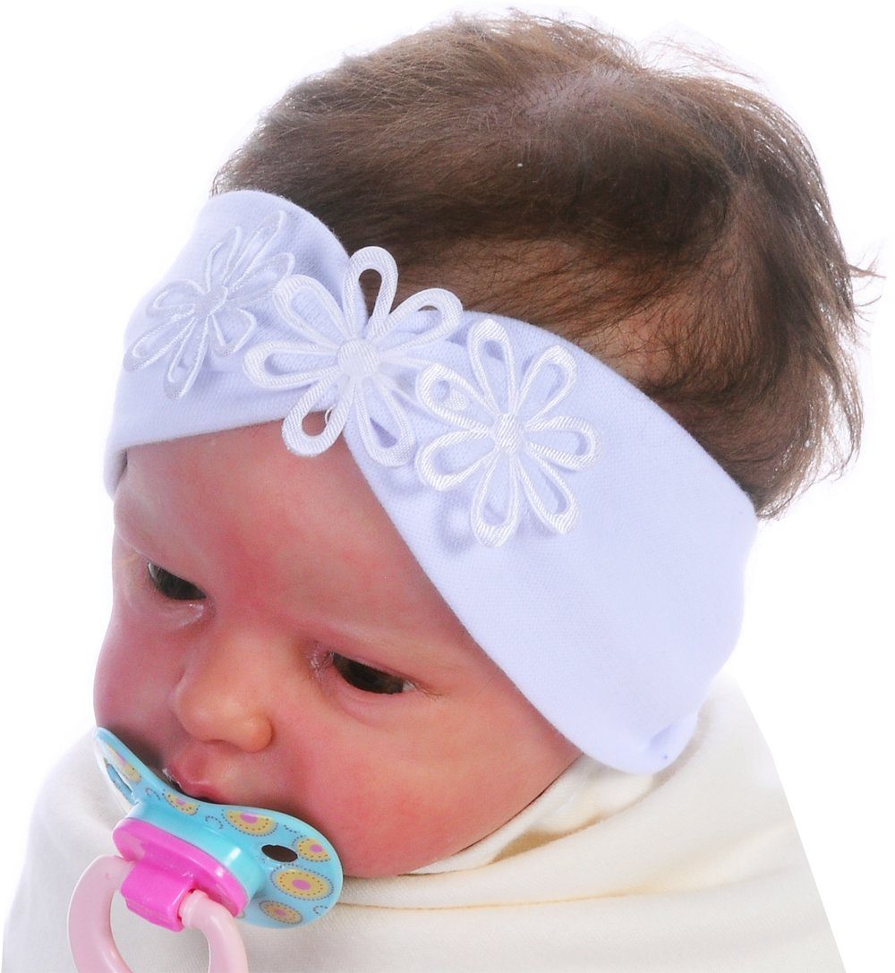 La Bortini Stirnband Stirnband Baby Kopfband mit Blumen in Weiß für Taufe und Feste elastisch, weich, mit drei Blumchen