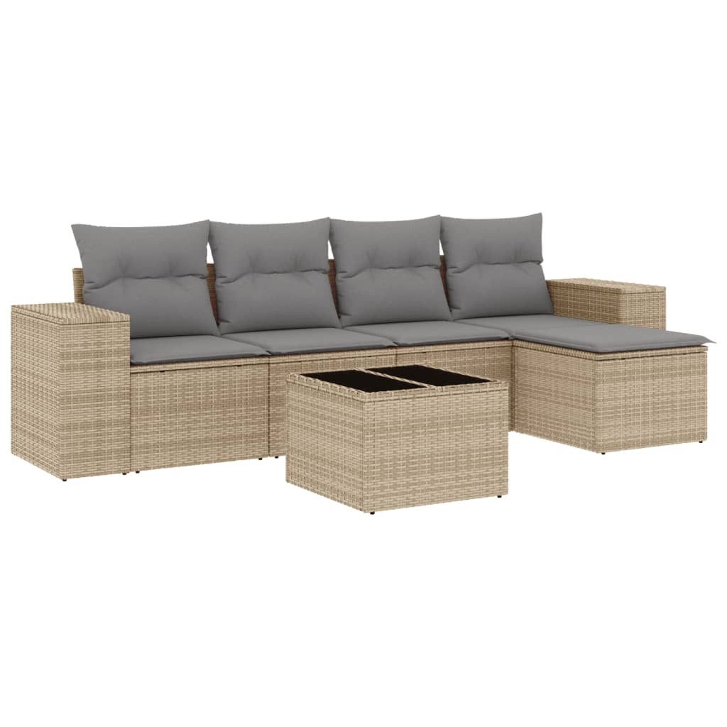 Gartenlounge-Set 6-tlg. Garten-Sofagarnitur mit Kissen Beige Poly Rattan