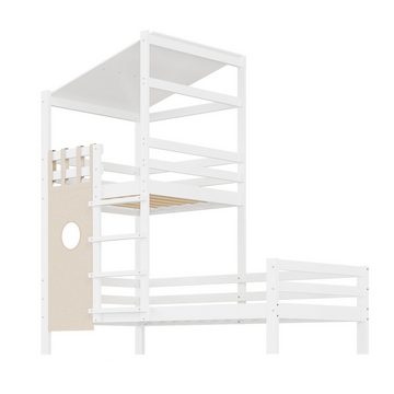 OKWISH Kinderbett Etagenbett mit Dach Premium Massivholzbett mit Lattenrost (90x200 cm), ohne Matratze