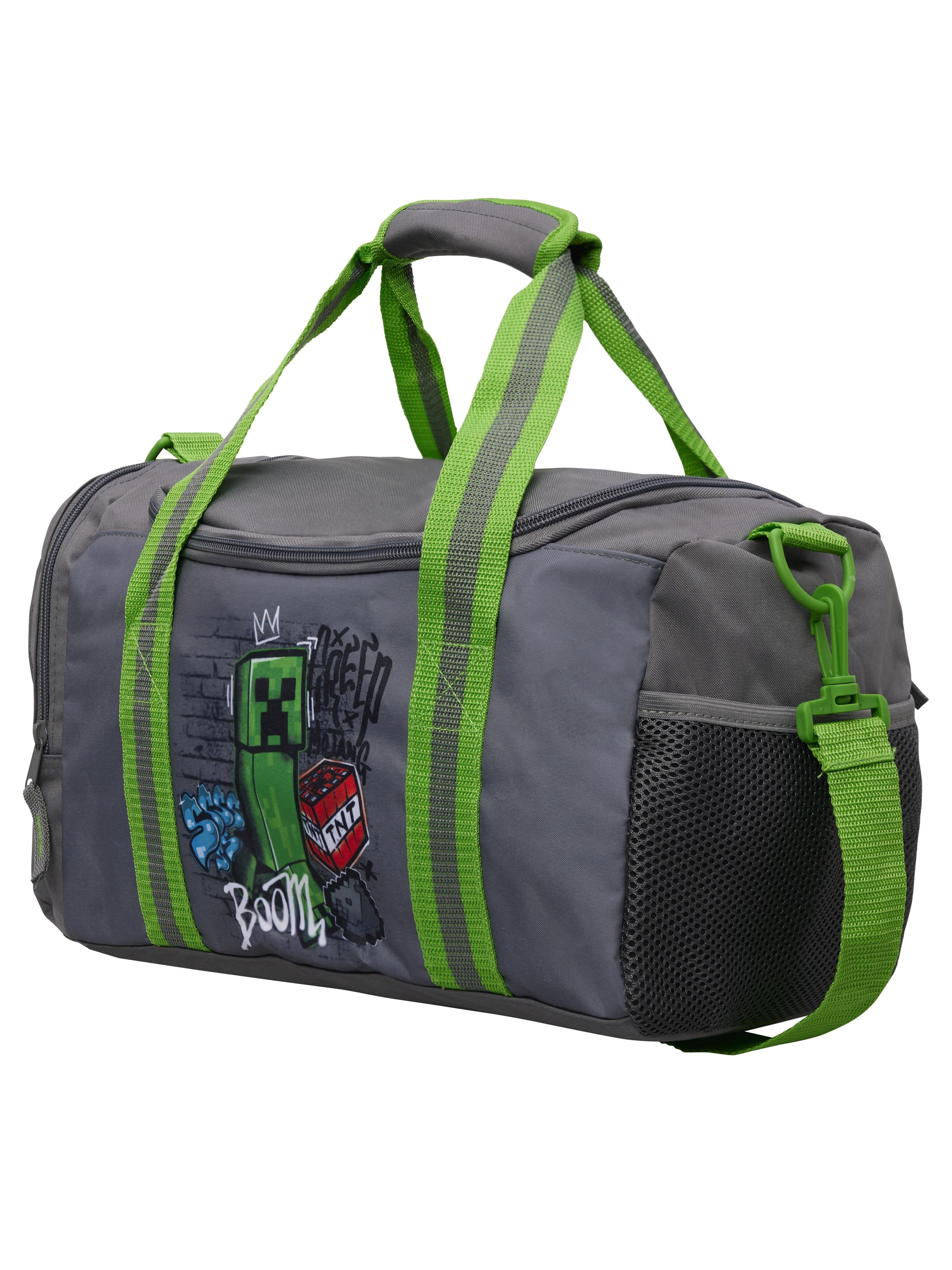 Familando Sporttasche Minecraft Tasche für Sport, Freizeit & Schule, grün grau, wasserabweisendes Material, mit Creeper Motiv