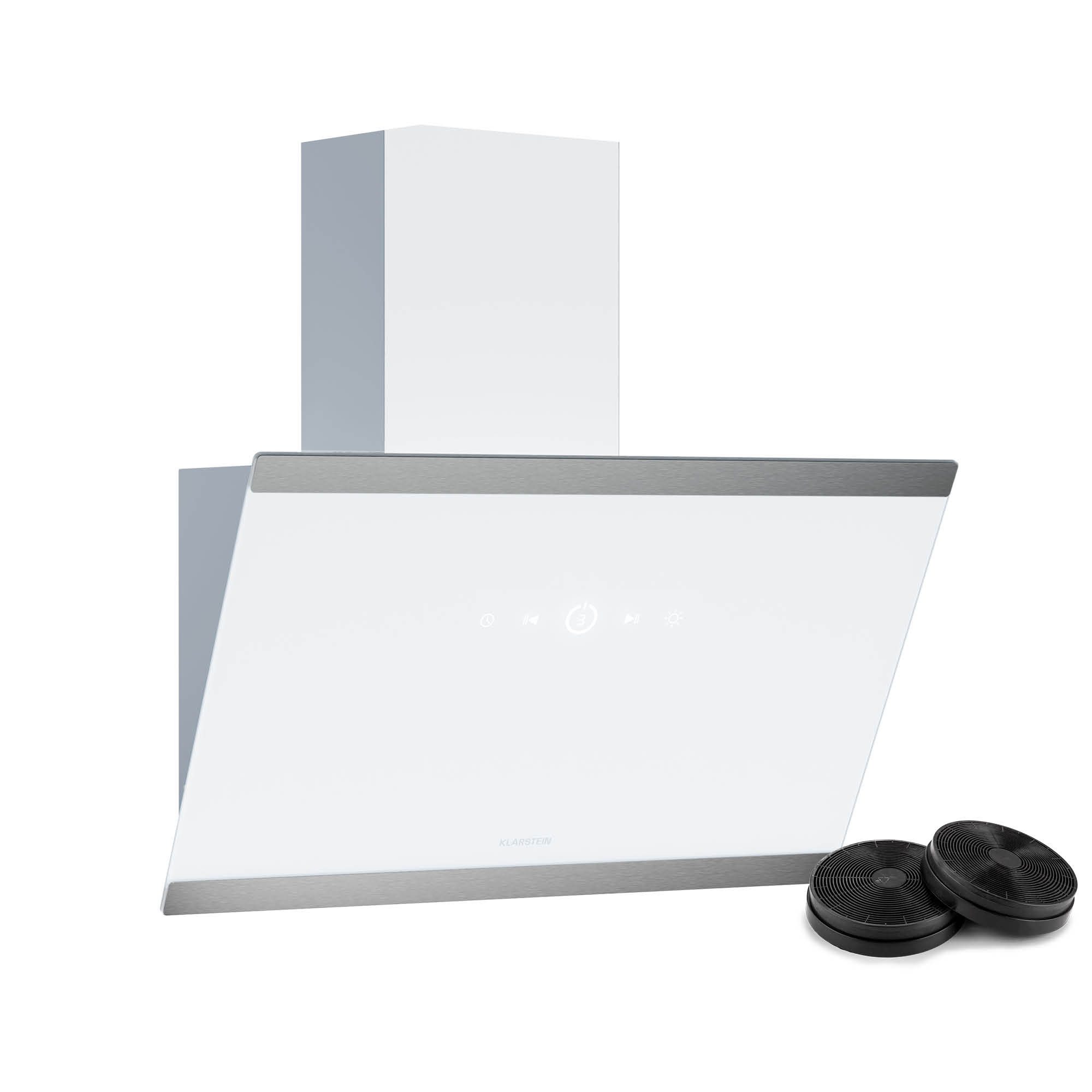 Klarstein Deckenhaube FlashLine Serie FlashLine Dunstabzugshaube A++ 524 m³/h 100W BLDC 3 Stufen Touch LED Abzugshaube Küche Abzughaube Abluft Umluft mit Edelstahl & Kohle