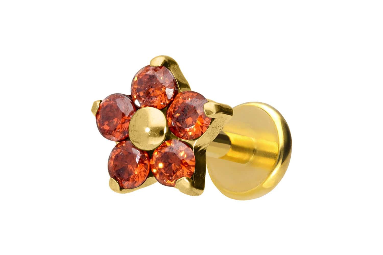 PIERCINGLINE Piercing-Set Titan Labret mit Push Fit KRISTALLBLUME (Labrets, 1-tlg)
