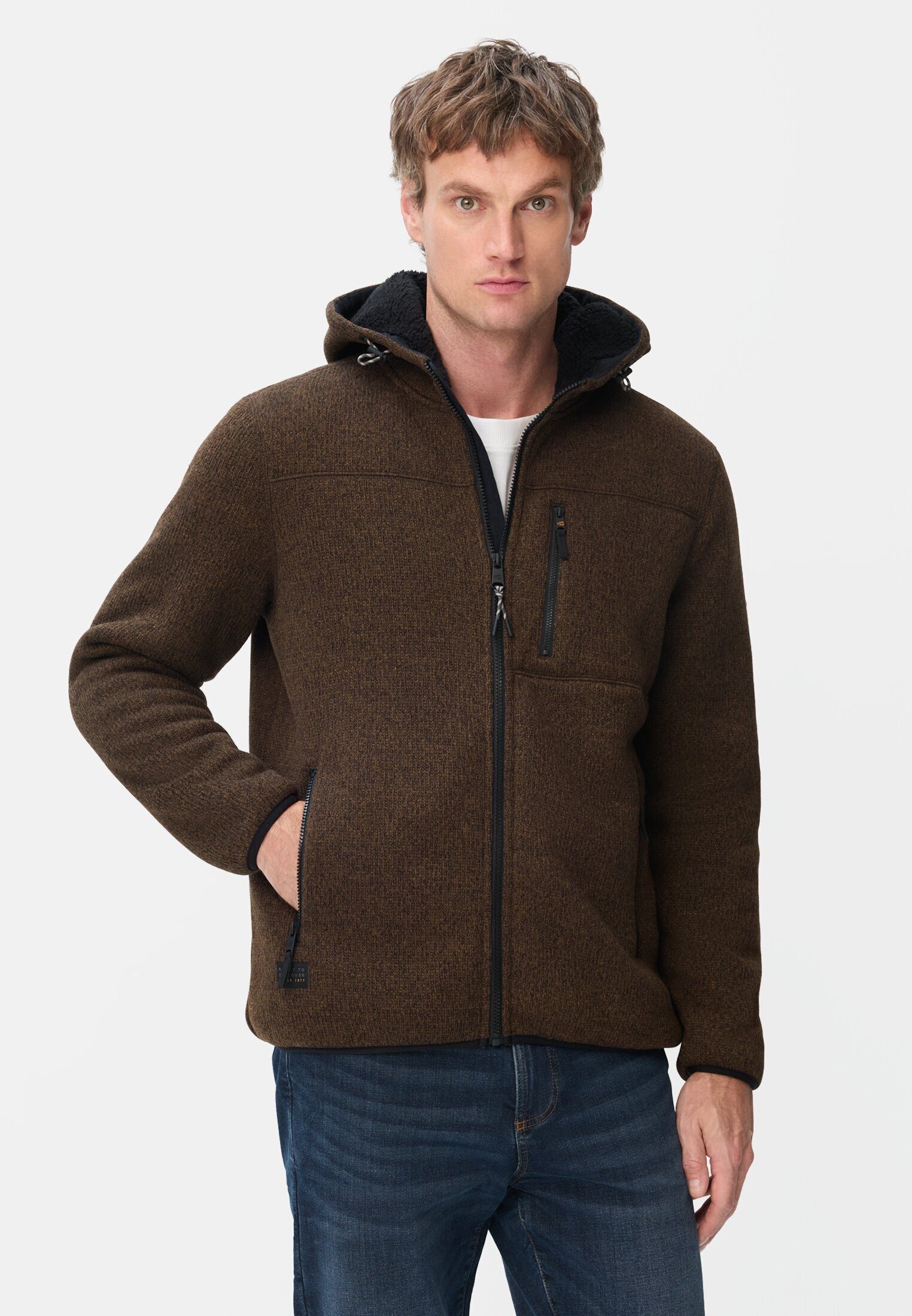 camel active Fleecejacke mit Teddy Futter Langarm Markenlogo