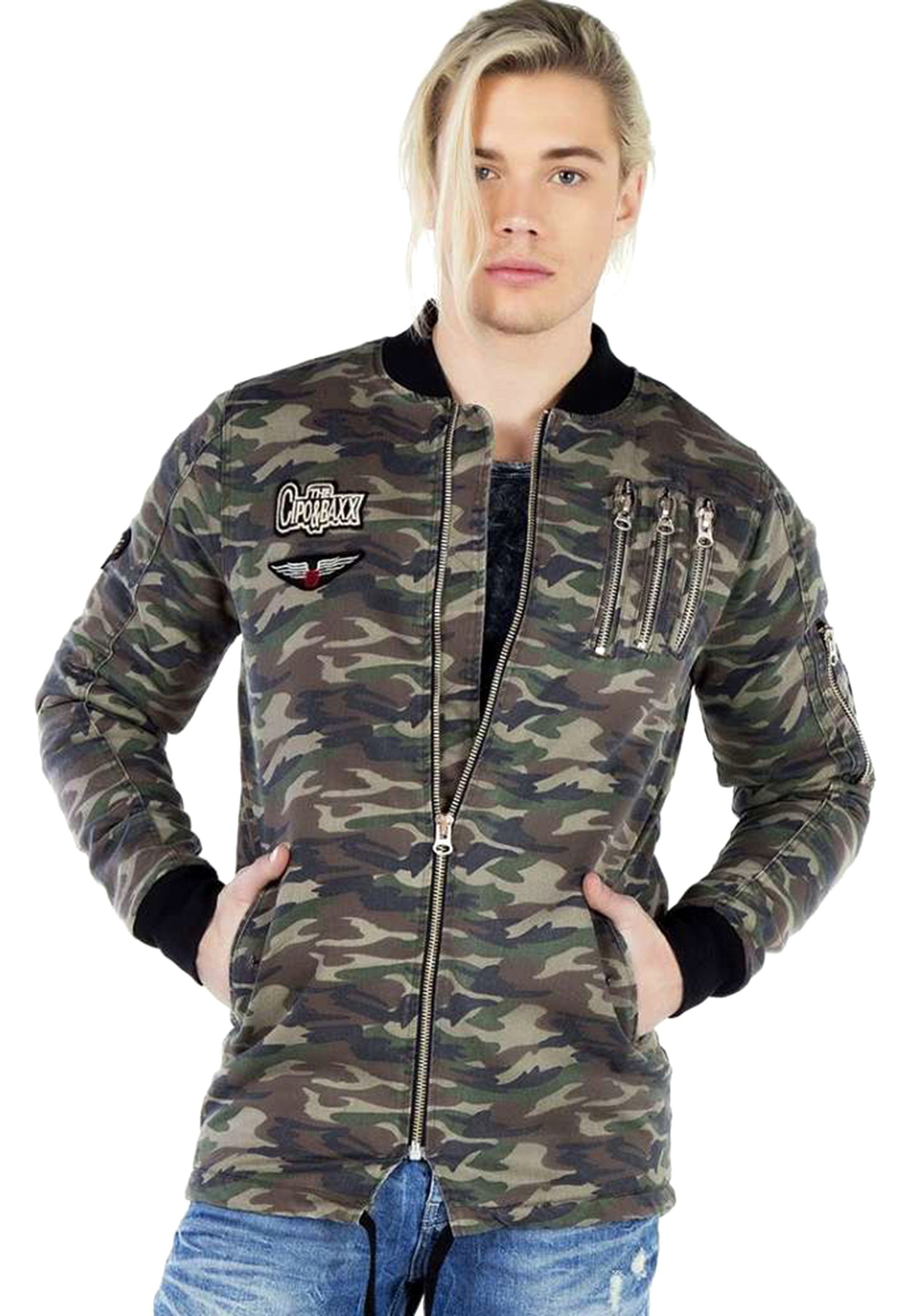 Cipo & Baxx Outdoorjacke khaki im Military-Style angesagten