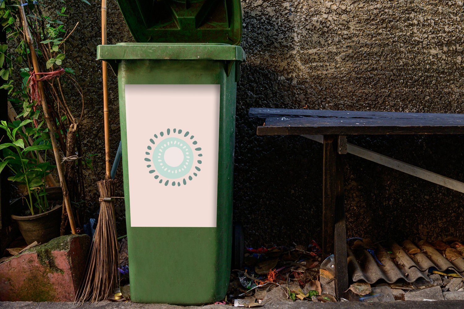 Mülleimer-aufkleber, St), - MuchoWow - Kiwi Sticker, Mülltonne, (1 Pastell Sommer Wandsticker Container, Abfalbehälter