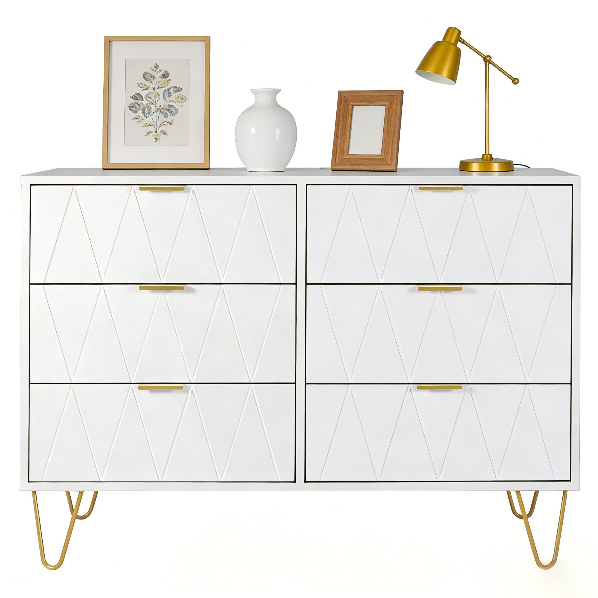 UEV Kommode mit 6 Schubladen, Sideboard für Wohnzimmer Schlafzimmer (Highboard, Sideboard mit Schubladen, Schmal kommode, 100 x 34 x 73 cm Mehrzweckschrank), Küchenschrank Buffet TV Board Schrank mit Füße Aufbewahrungsschrank