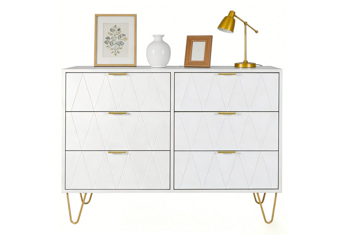 UEV Kommode mit 6 Schubladen, Sideboard für Wohnzimmer Schlafzimmer (Highboard, Sideboard mit Schubladen, Schmal kommode, 100 x 34 x 73 cm Mehrzweckschrank), Küchenschrank Buffet TV Board Schrank mit Füße Aufbewahrungsschrank