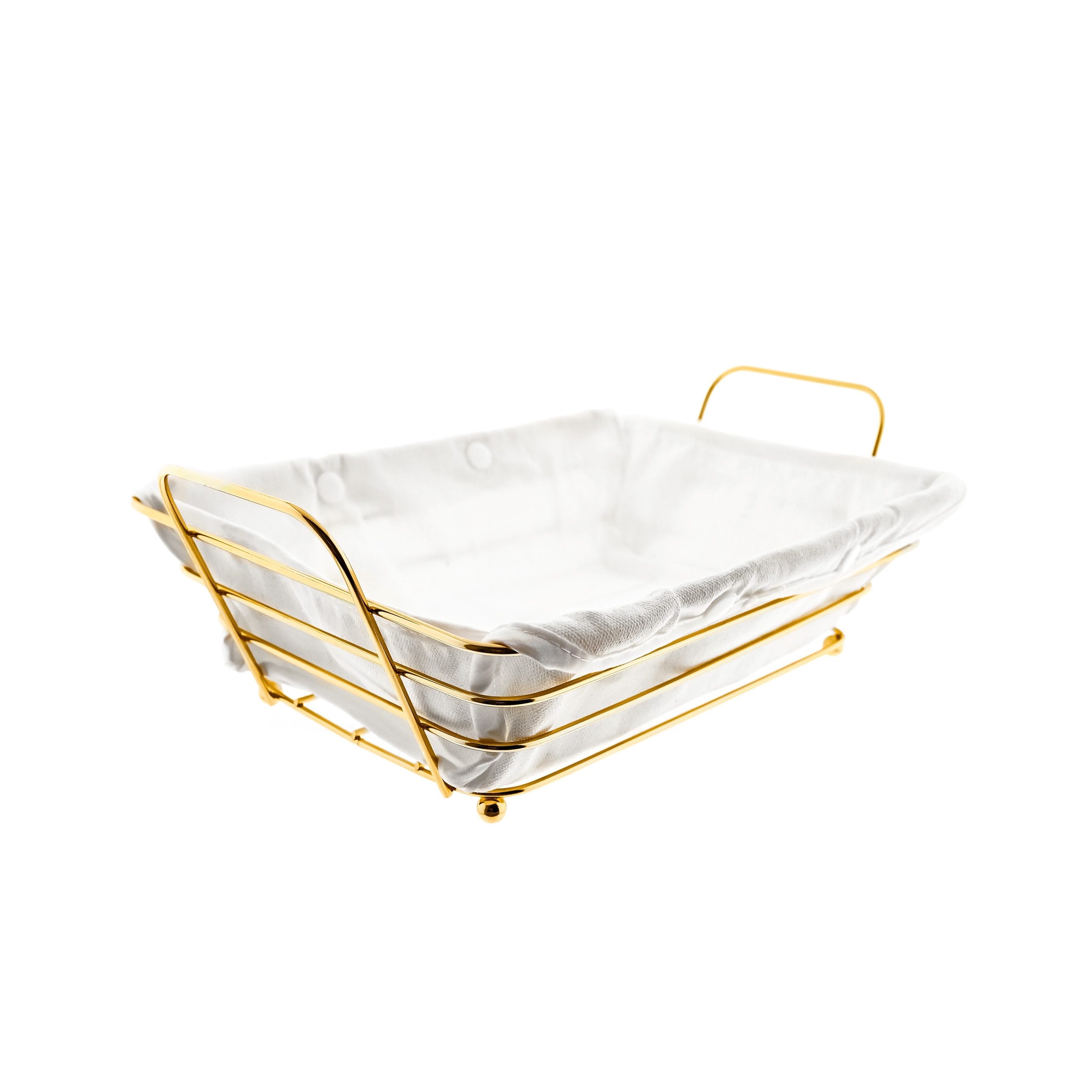 Sunay Brotkorb in Gold Edelstahl mit cremeweißem Baumwolltuch Brotbehälter, Edelstahl