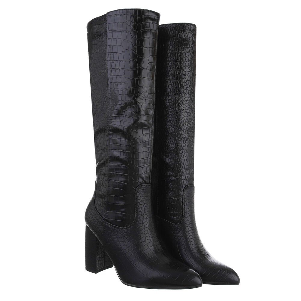 Ital-Design Damen Elegant High-Heel-Stiefel (81409743) Blockabsatz High-Heel Stiefel in Schwarz