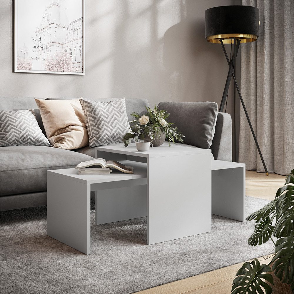 Vicco Couchtisch Donat, Weiß, 100 x 48 cm,2 Teile (2-St)