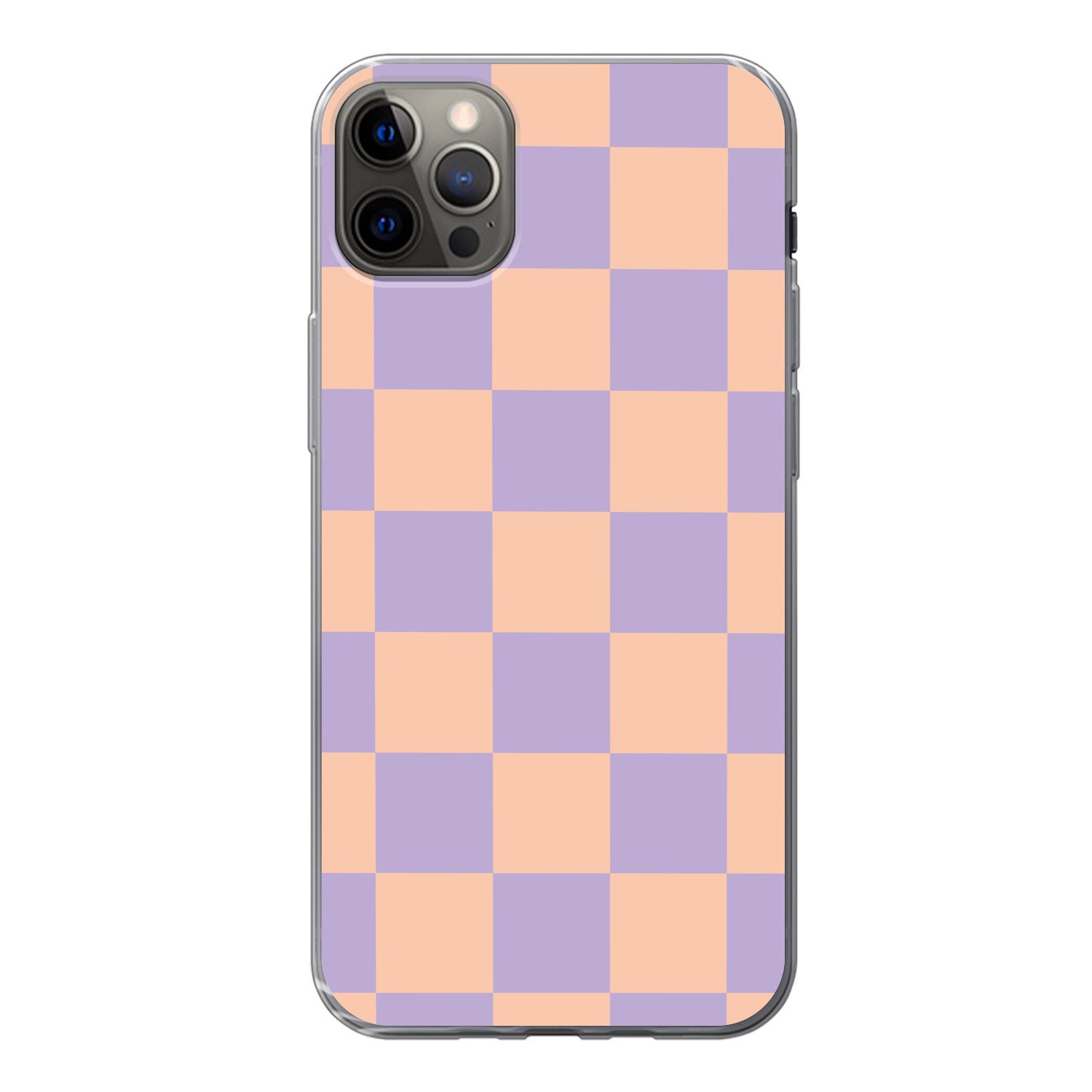 MuchoWow Handyhülle für Apple iPhone 13 Pro Max Schachbrettmuster - Lila - Rosa - Würfel, Smartphone-Bumper, Print, Handy Schutzhülle Dünn