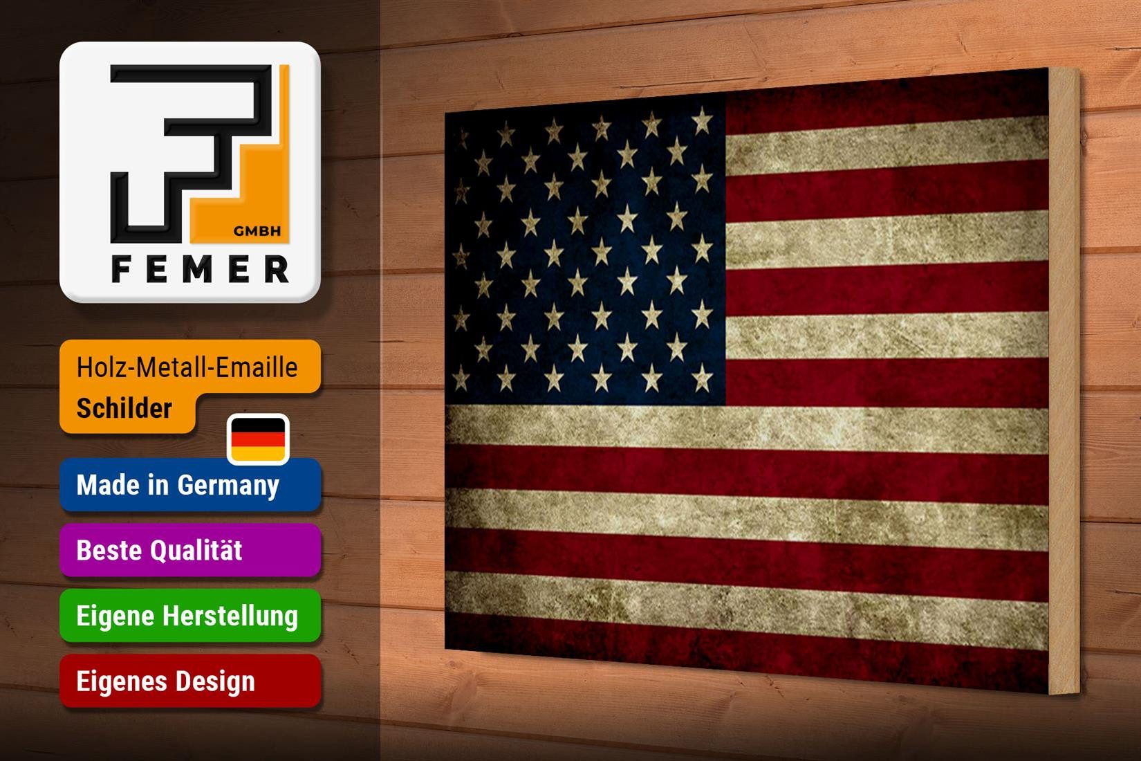 Femer GmbH Holzbild Flagge 30x20cm Vereinigte Staaten Amerika USA, Flaggen (1 St), Glatte Holzfaserplatte (MDF), vorn beschichtet