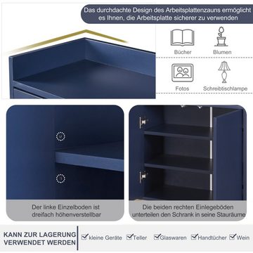 WISHDOR Anrichte Küchenschrank, Modernes Sideboard im minimalistischen Stil 4-türiger (griffloser Buffetschrank für Esszimmer, Wohnzimmer, Küche)