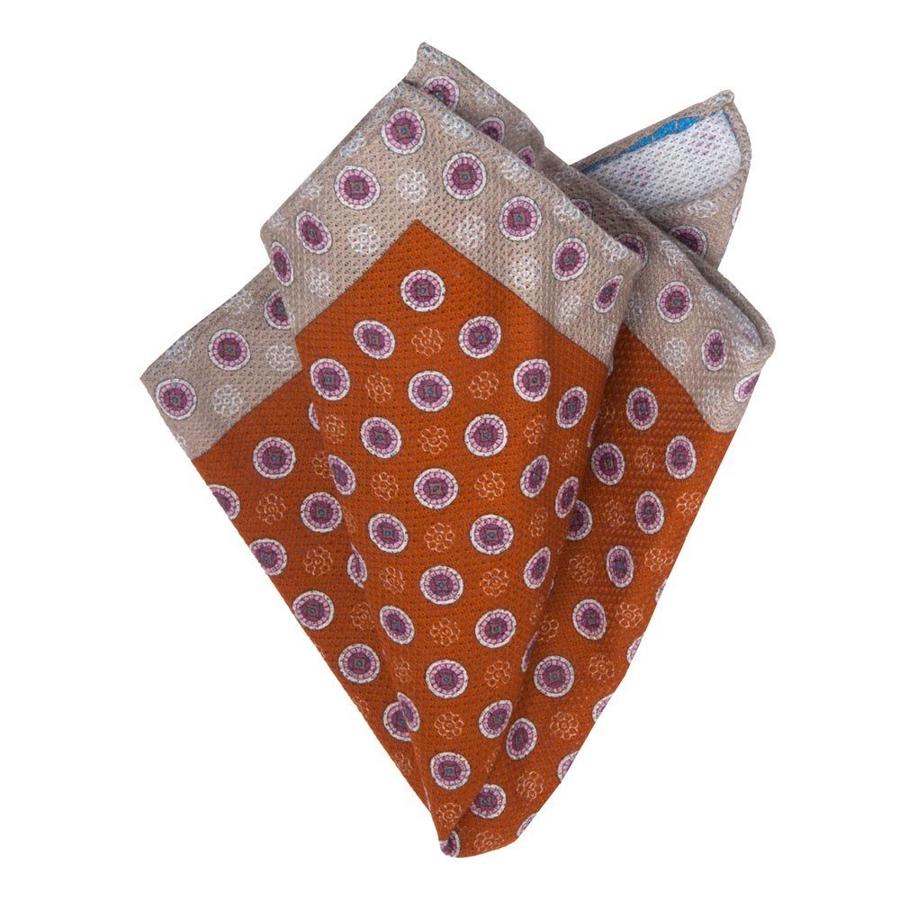 BGENTS Einstecktuch Handrolliert in Dunkelblau mit Blüten-Muster, Made in Italy