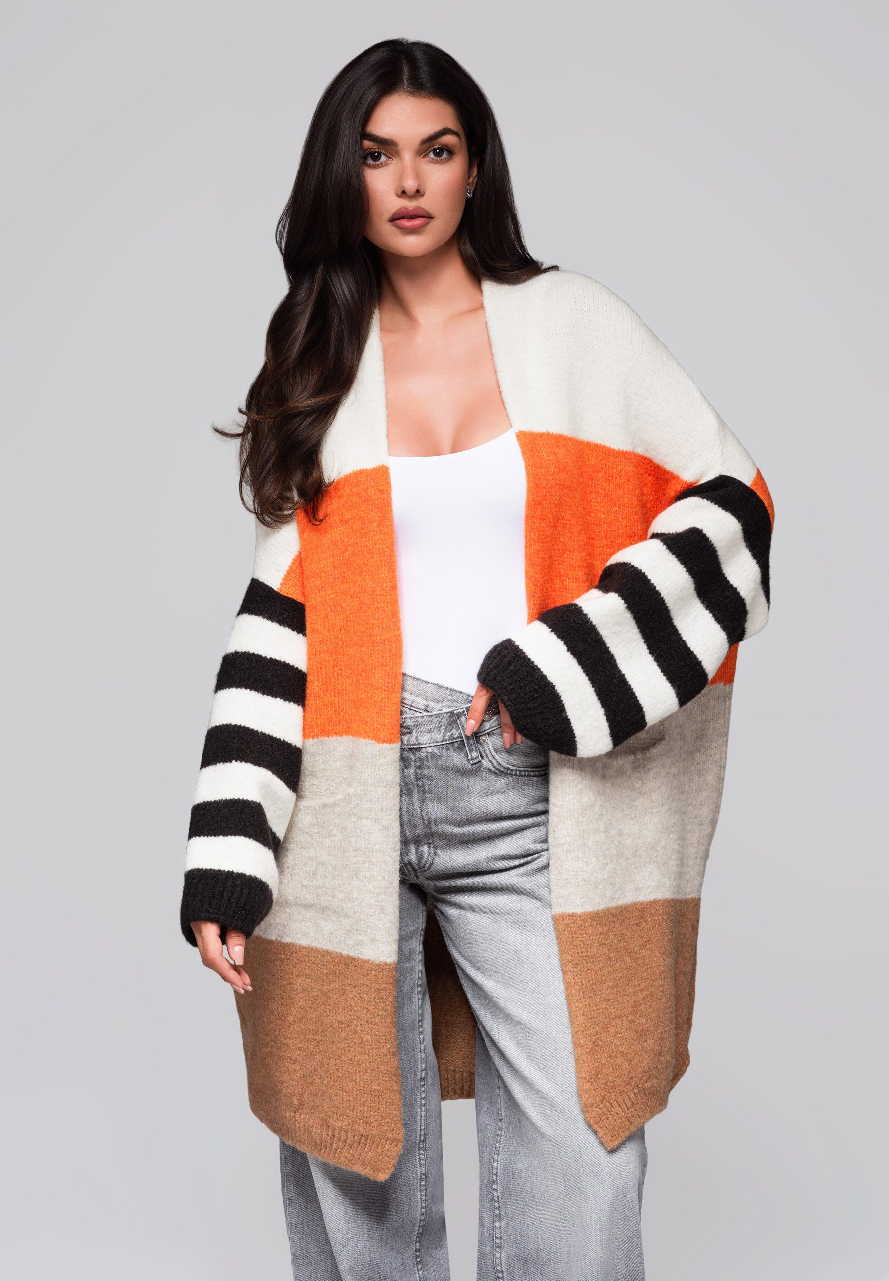OMBRE Strickpullover Strickjacke im Colourblock-Stil günstig online kaufen