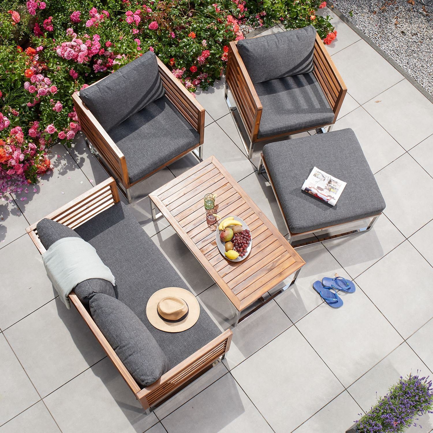Terra Home GartenloungeSet Halmstad Anthrazit, Akazien Holz, 5