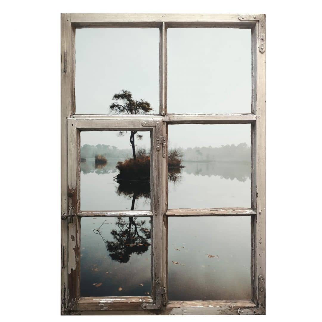 K&L Wall Art Wandtattoo 3D Wandtattoo Wellness Aufkleber Baum am See Reflektion Feng Shui Deko, Holzfenster Wandbild selbstklebend