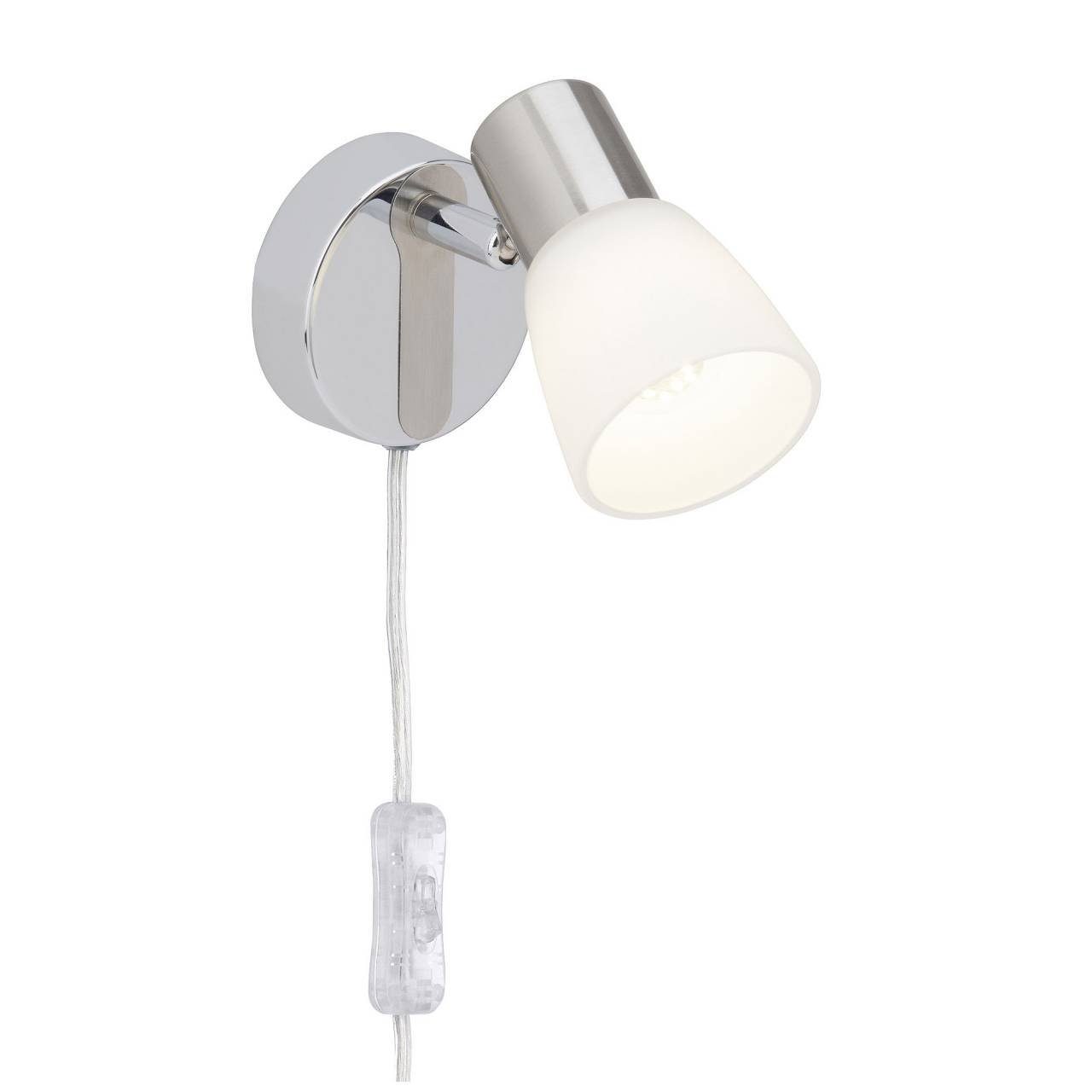Wandleuchte Brilliant Schalter Glasdurchmesser: LED eisen/chrom/weiß Zuleitung Janna, Wandspot Janna 70mm und 1x, Lampe