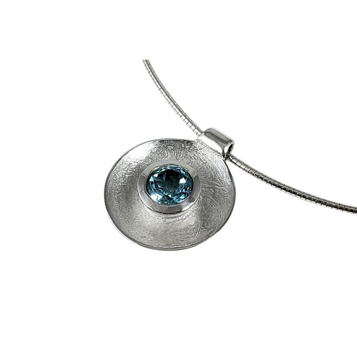 ALUNA Kettenanhänger Anhänger Silber 925 mit Blautopas facettiert 7 mm (1-tlg) flache Schale - schlicht und elegant_pa0341x1
