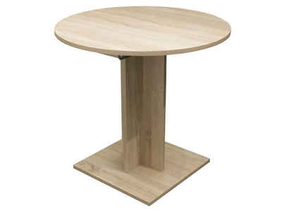 möbelando Esstisch Judd I, runder Tisch mit Ausziehfunktion Durchmesser 80/120 cm in Farbausführung Eiche sägerau Nachbildung Made in Germany