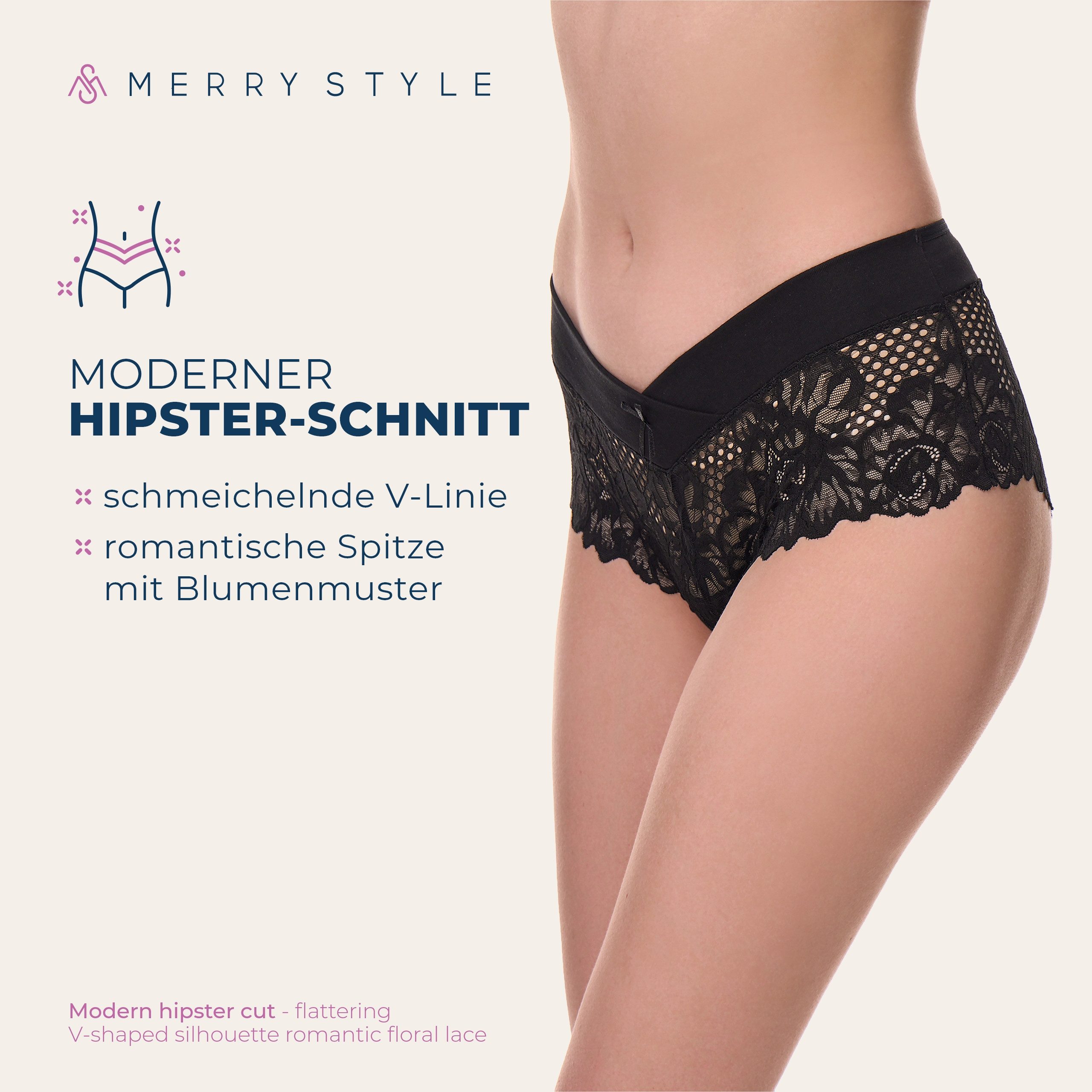 Merry Style Lange Unterhose Damen Unterhose Hipster Hot Pants mit Spitzenbesatz MSGAB155 (1-St) – Bild 3 von 5
