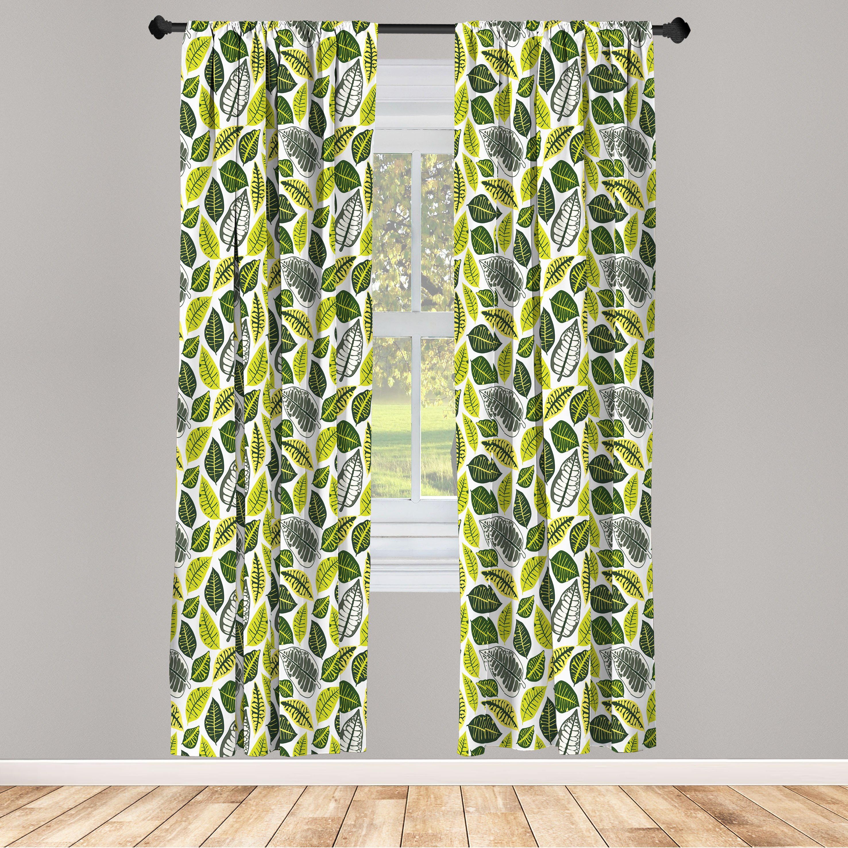 Gardine Vorhang für Wohnzimmer Dekor, Schlafzimmer Vivid Microfaser, tropische Philodendron Abakuhaus, Blatt