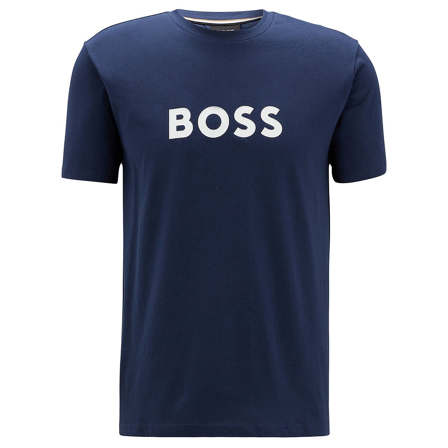BOSS T-Shirt Sun UV Protection (1-tlg) Herren Beach Shirt aus reiner Baumwolle mit großem Logo-Print Navy (413)