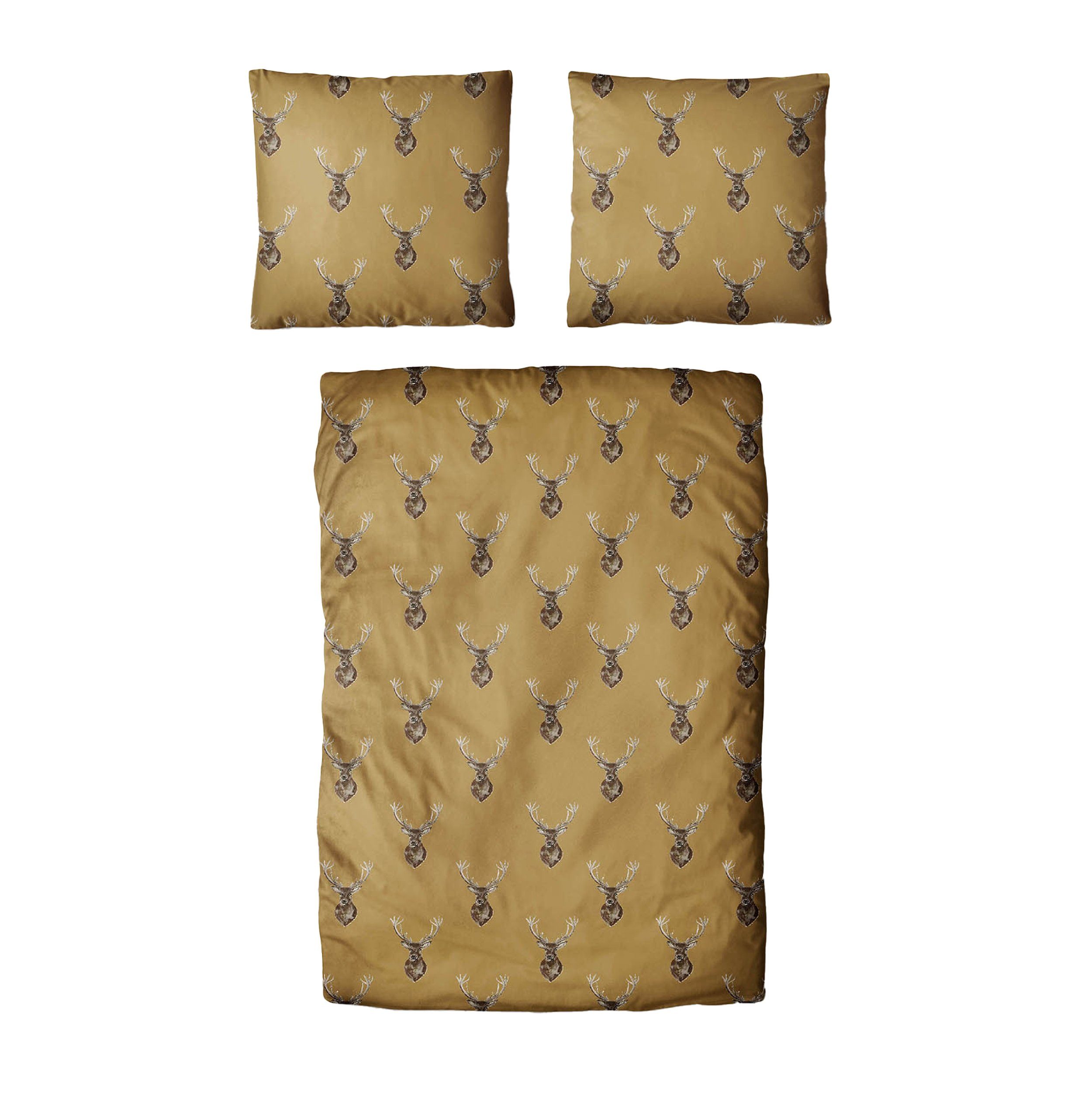 Traumschloss Bettwäsche Classic Microfaser, Flanell, 2 teilig, Hirsch, Muster, gold