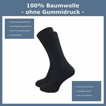 ca·wa·so Diabetikersocken aus 100 % Baumwolle ohne einschneidenden Gummibund, Venensocke (10 Paar) Reine Baumwollsocken in schwarz