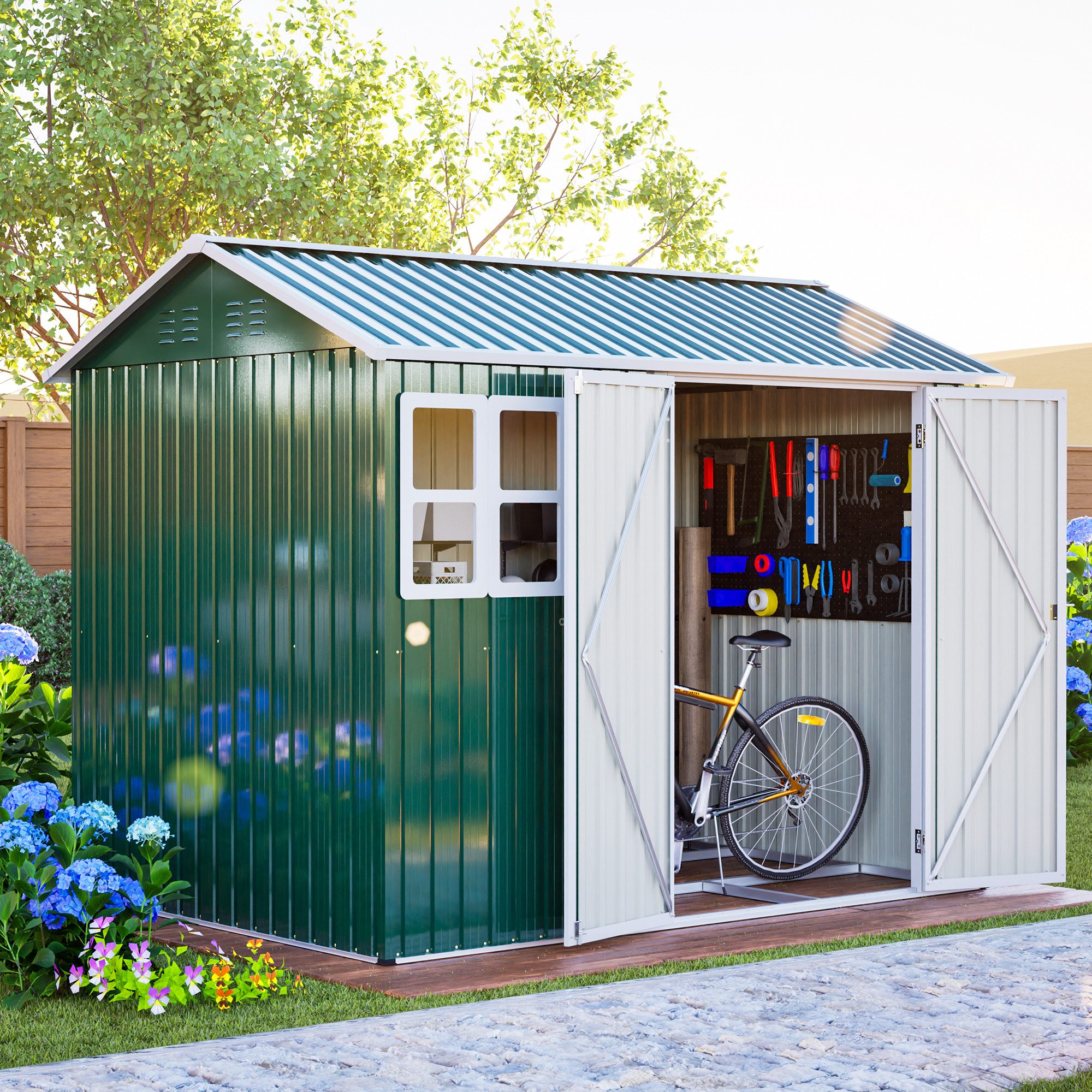 GIHAUVIA Gartenhaus Gartenhaus Metall Gerätehaus mit Pultdach, Geräteschrank für Garten.
