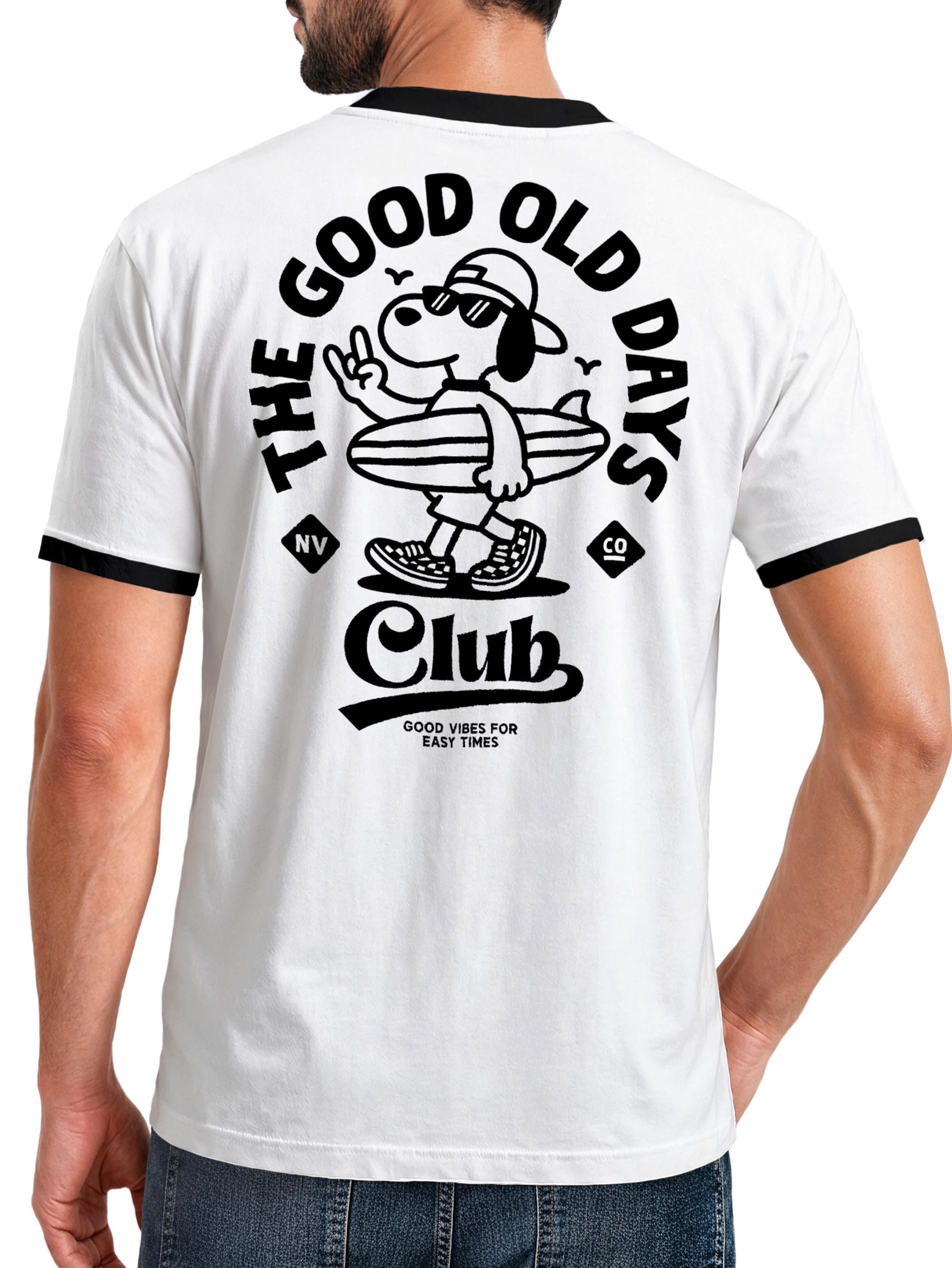 Neverless Print-Shirt Herren T-Shirt Retro Kontrastbund - Design Good old Days- Printshirt mit Print