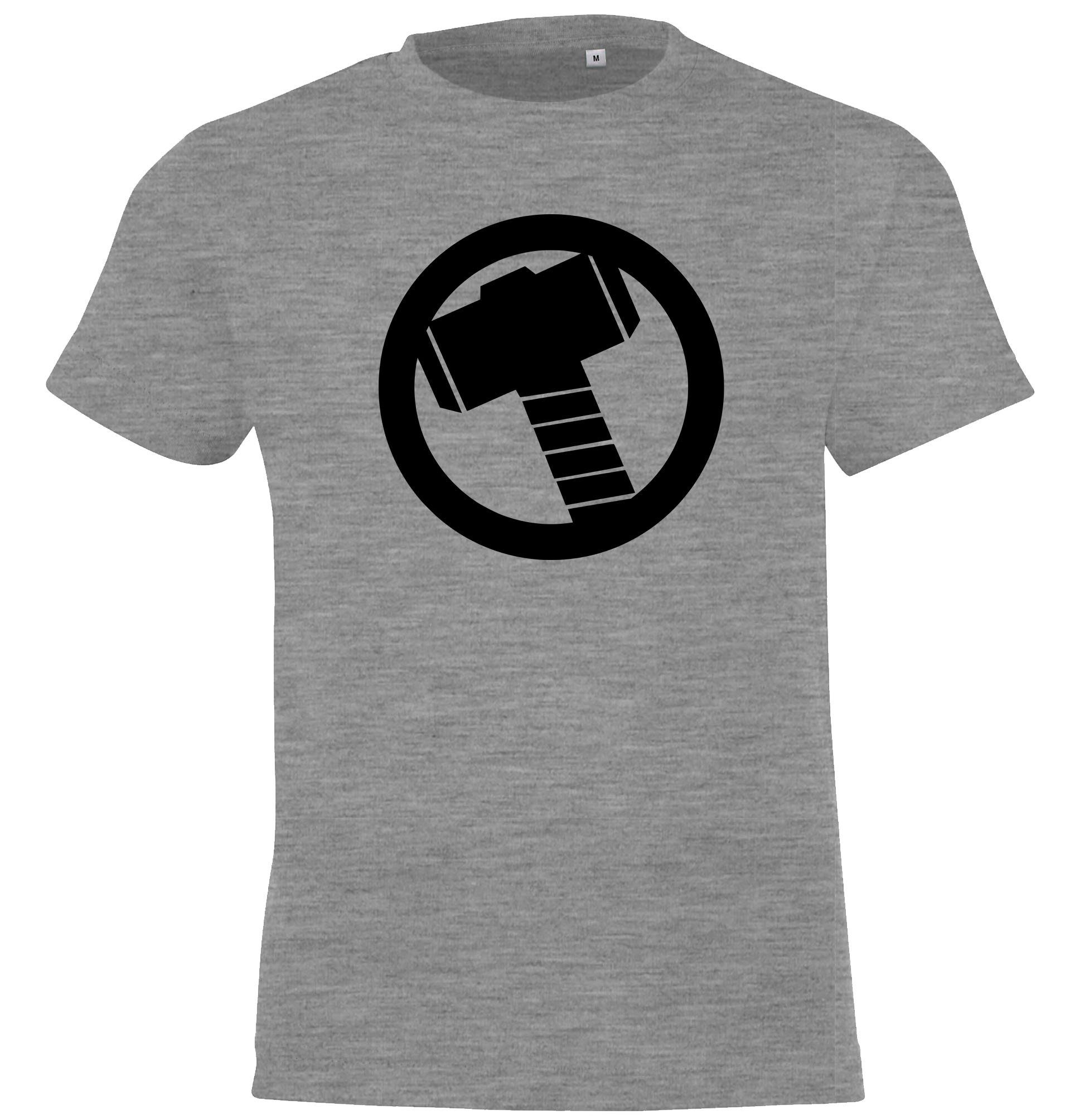 Kinder T-Shirt trendigem T-Shirt Thor mit Frontprint Youth Designz Hammer Grau