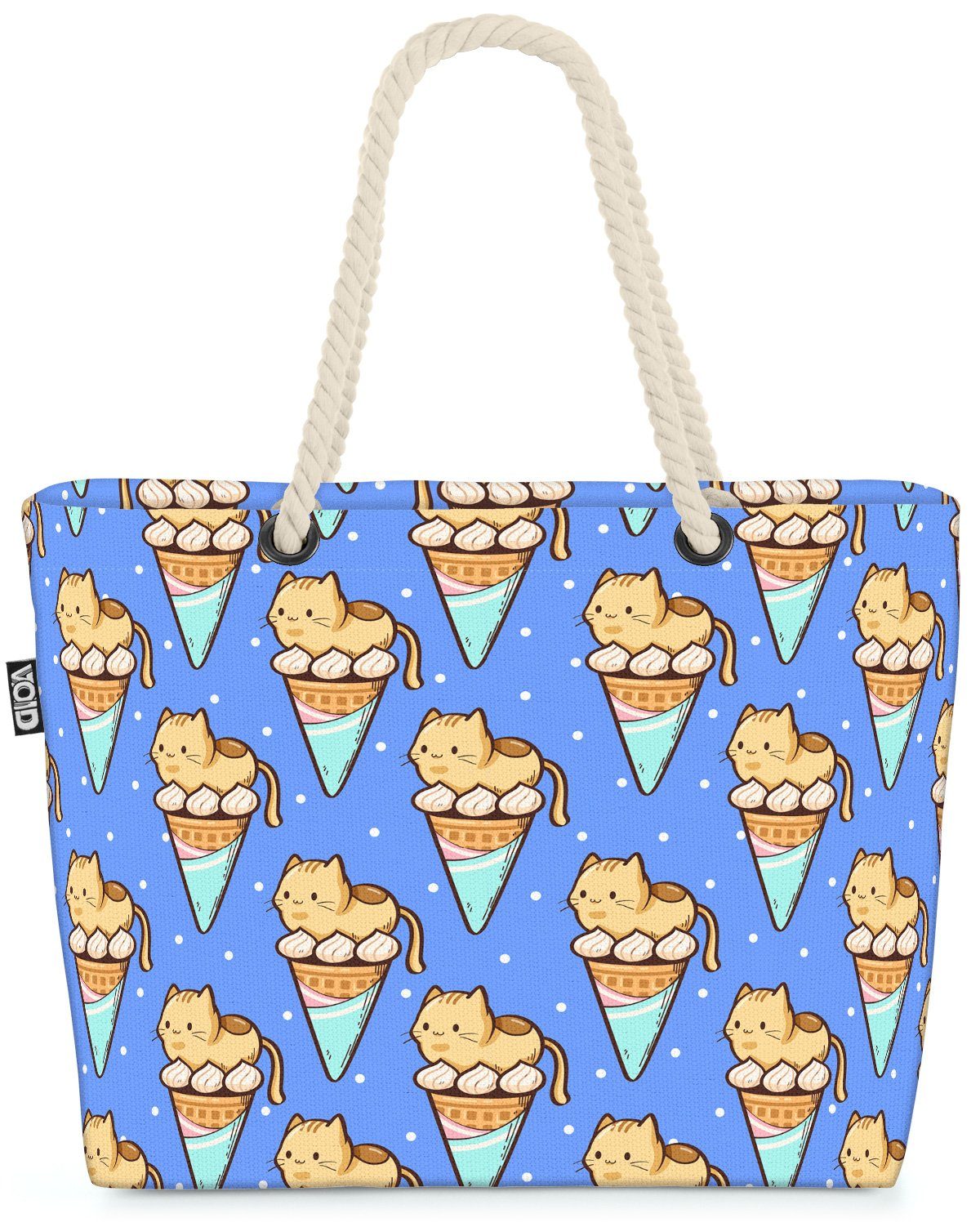 VOID Strandtasche (1-tlg), Eistüte Katze Manga Japan Eis Kinder Katzen Haustier Muster Blau süßi