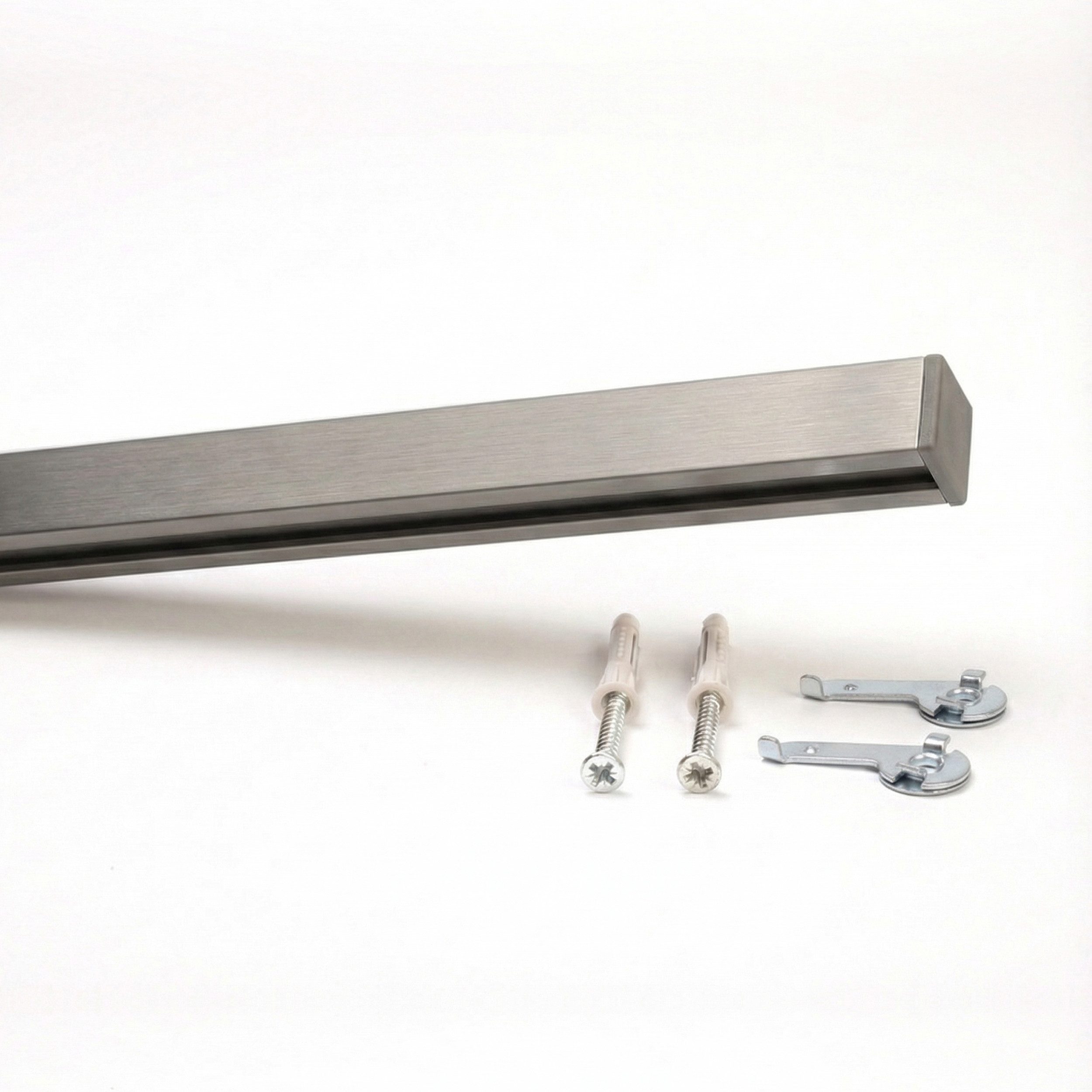 Deco-Raum Gardinenschiene Innenlauf Square eckig flach, 1-läufig, kürzbar, Wunschmaßlänge, Bohren, Deckenbefestigung, Aluminium, Flächenvorhang Schiene Innenlaufstange für Vorhänge mit Spannriegel