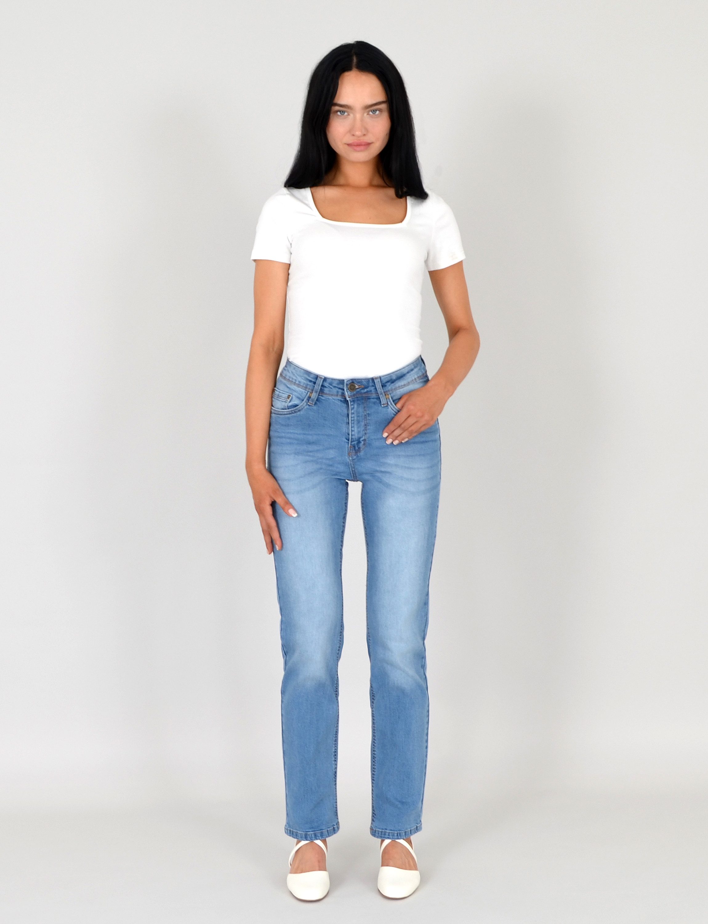 ESRA Straight-Jeans High Waist Damen Jeans Straight Leg Hose Stretch gerade günstig online kaufen