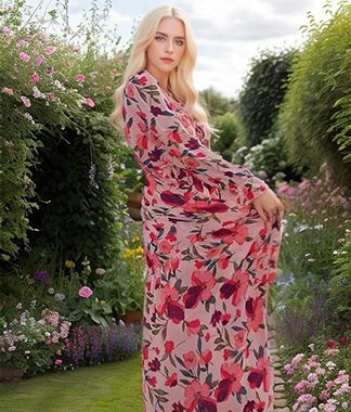 B.X Maxikleid Damen kurz Bedrucktes mit halben Ärmeln Rüschen A-Linie Minikleider Sommer-Boho-Kleid knielang mit V-Ausschnitt und kurzen Ärmeln Taschen