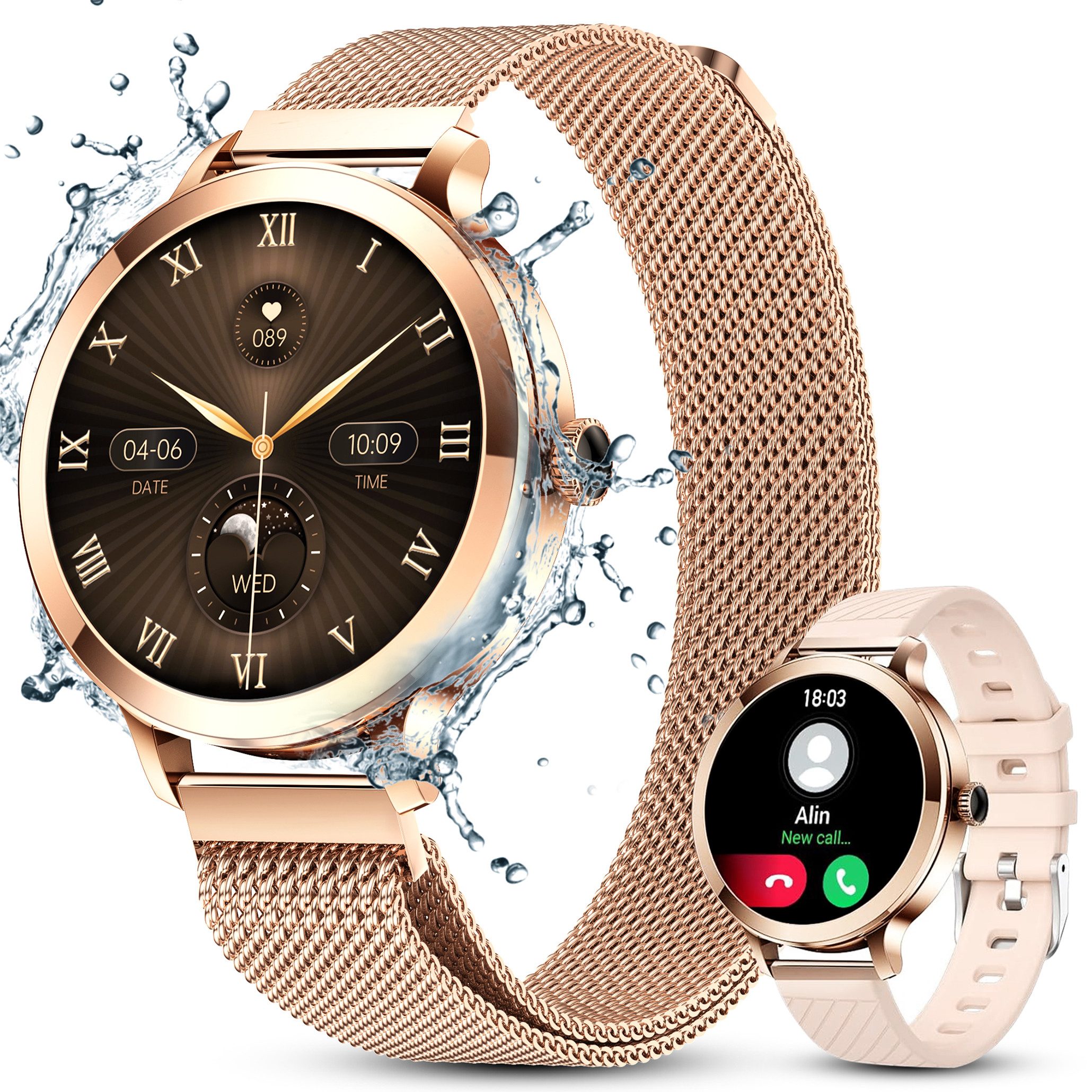 Smartwatch Fitness Tracker Uhr für Damen mit Telefonfunktion Smartwatch