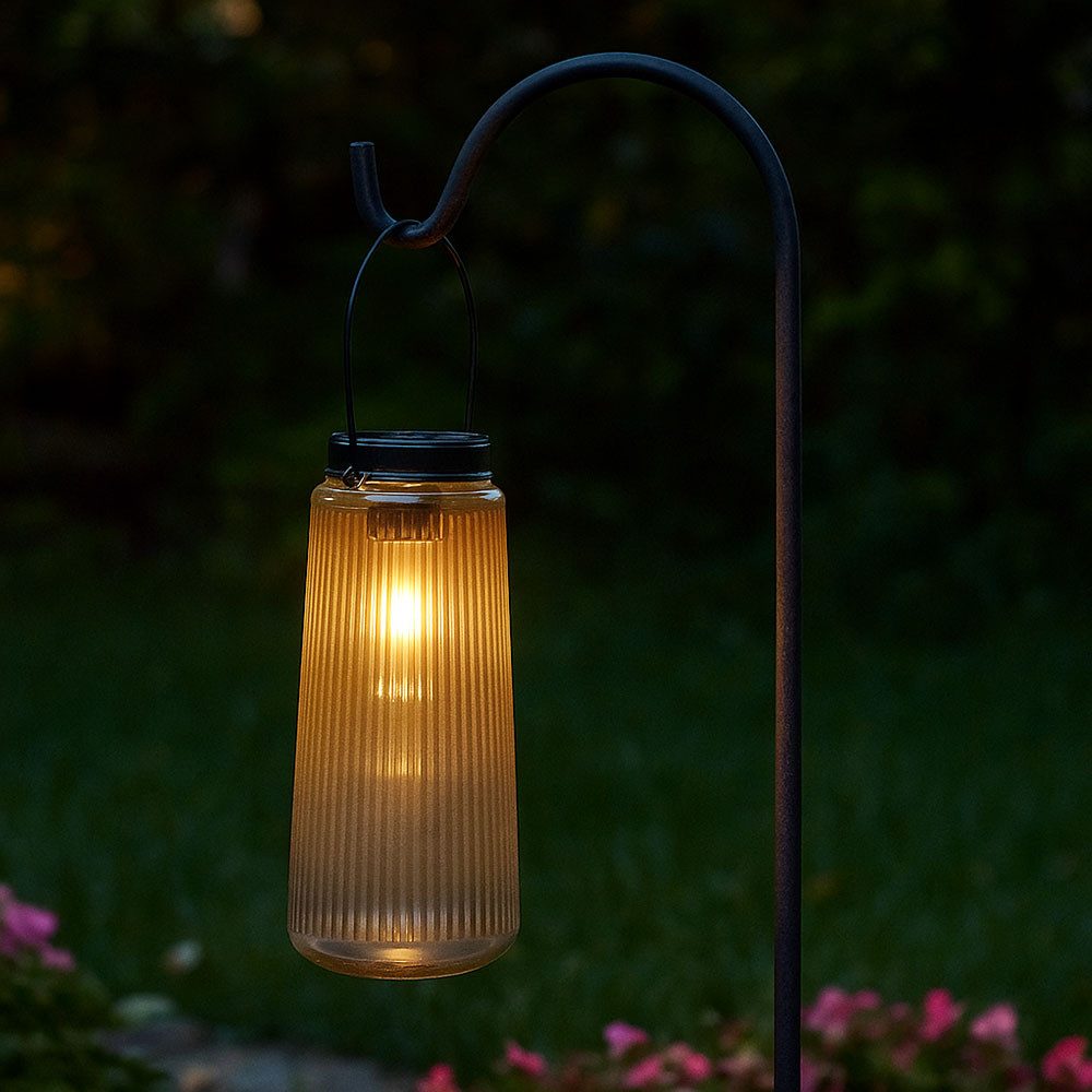 GLOBO LIGHTING LED Solarleuchte, LED-Leuchtmittel fest verbaut, Warmweiß, Solarlampe Außenleuchte Gartendeko LED Laterne Glas Balkonleuchte